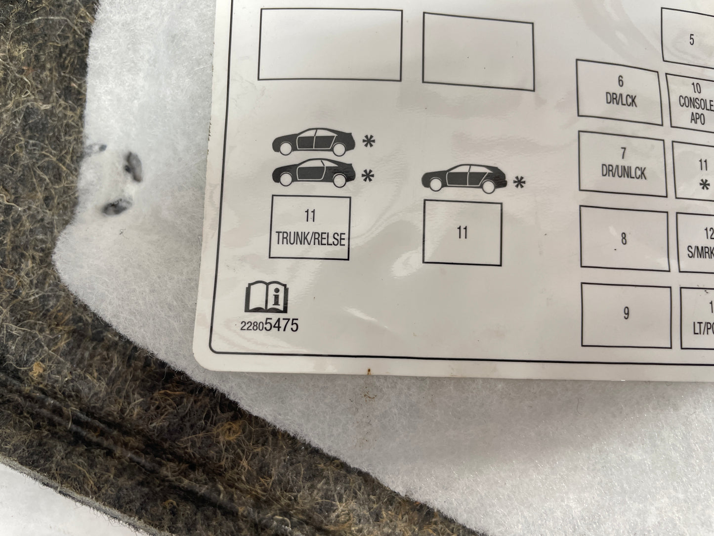 2013 Cadillac CTS-V Coupe Trunk Cargo Rear Interior Fuse Box Cover Door OEM - Day's Parts Yard