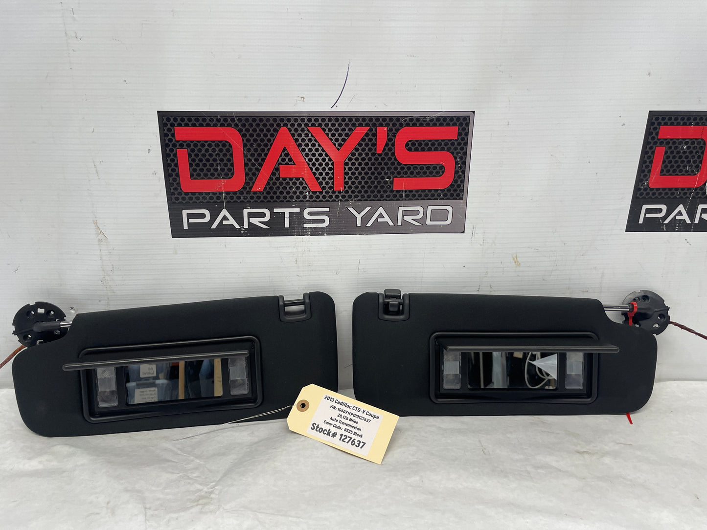 2013 Cadillac CTS-V Coupe Black RH & LH Sunvisor Sun Visor Set w/ Clips OEM - Day's Parts Yard