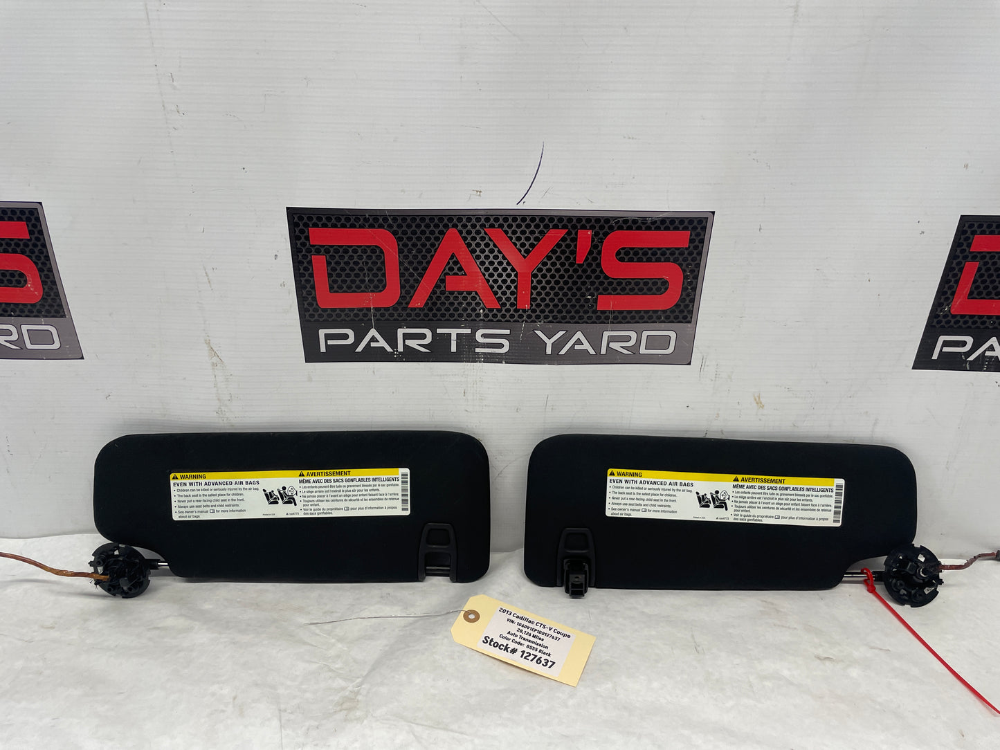 2013 Cadillac CTS-V Coupe Black RH & LH Sunvisor Sun Visor Set w/ Clips OEM - Day's Parts Yard