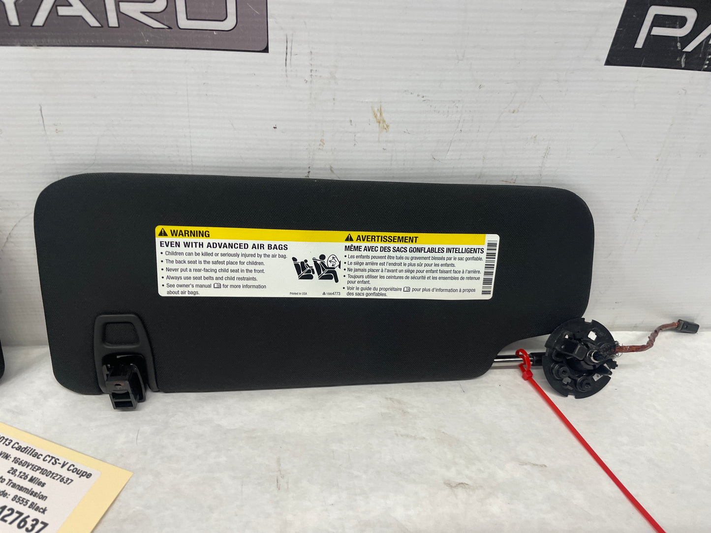 2013 Cadillac CTS-V Coupe Black RH & LH Sunvisor Sun Visor Set w/ Clips OEM - Day's Parts Yard