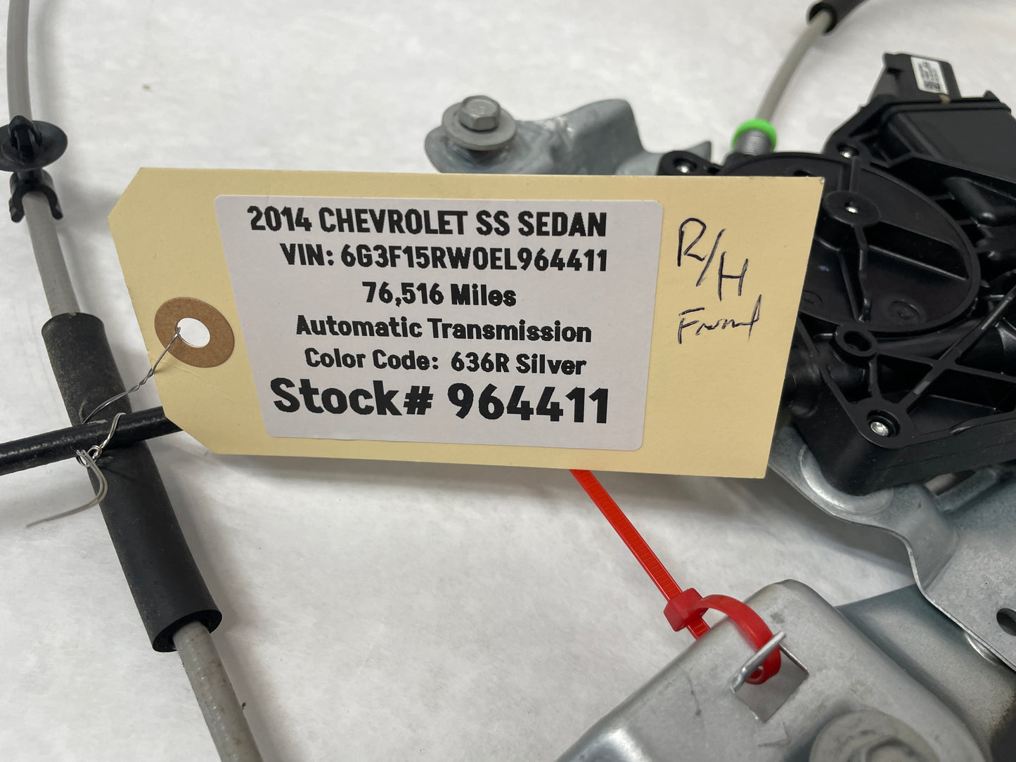2014 Chevy SS Sedan RH Passenger Front Window Regulator Motor OEM - Day's Parts Yard