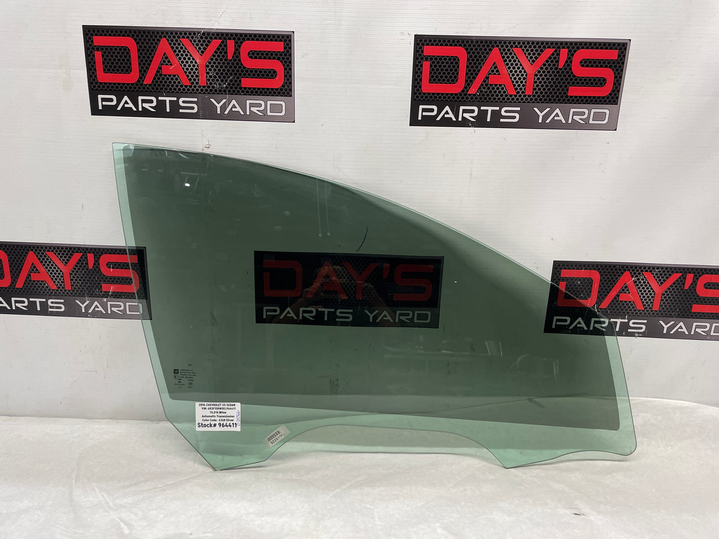 2014 Chevy SS Sedan RH Passenger Front Door Window Glass OEM - Day's Parts Yard