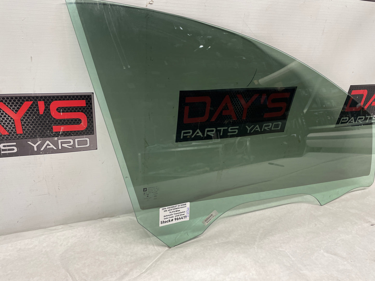 2014 Chevy SS Sedan RH Passenger Front Door Window Glass OEM - Day's Parts Yard