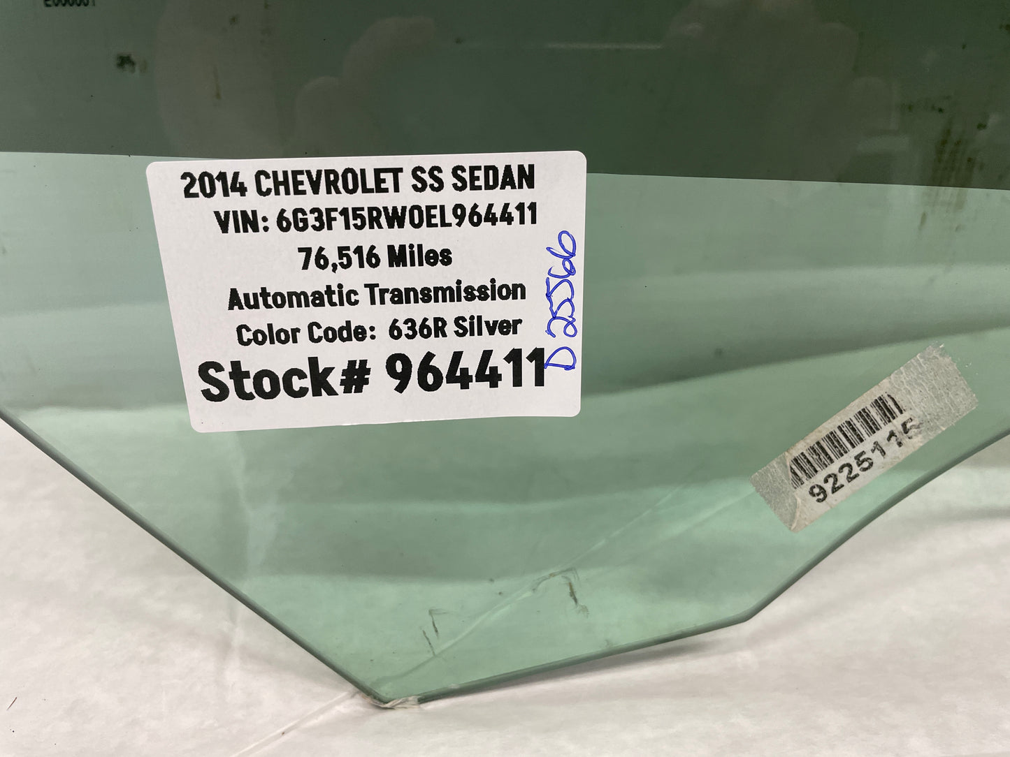2014 Chevy SS Sedan RH Passenger Front Door Window Glass OEM - Day's Parts Yard