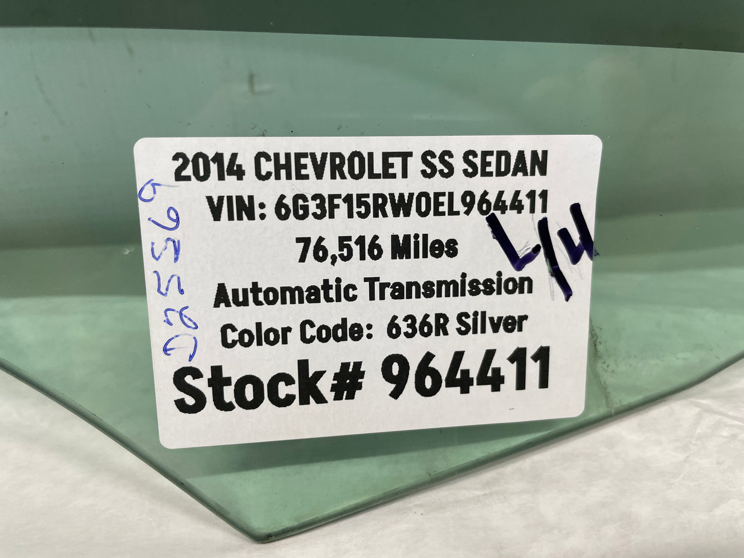 2014 Chevy SS Sedan LH Driver Front Door Window Glass OEM - Day's Parts Yard