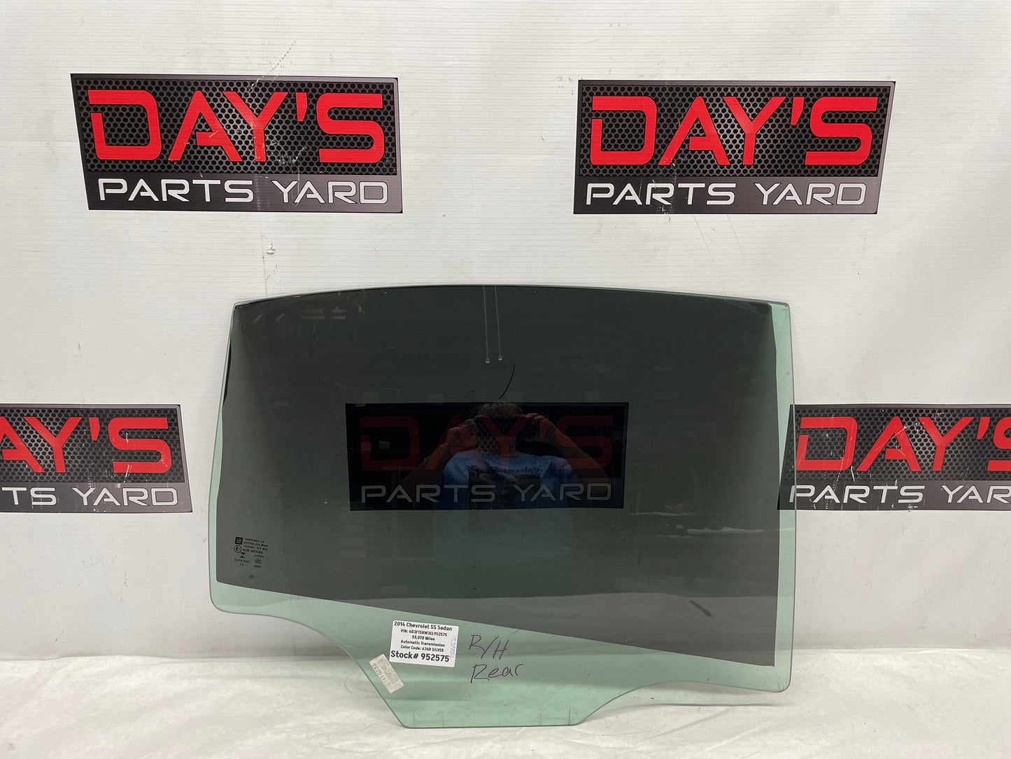 2014 Chevy SS RH Passenger Rear Door Window Glass OEM - Day's Parts Yard