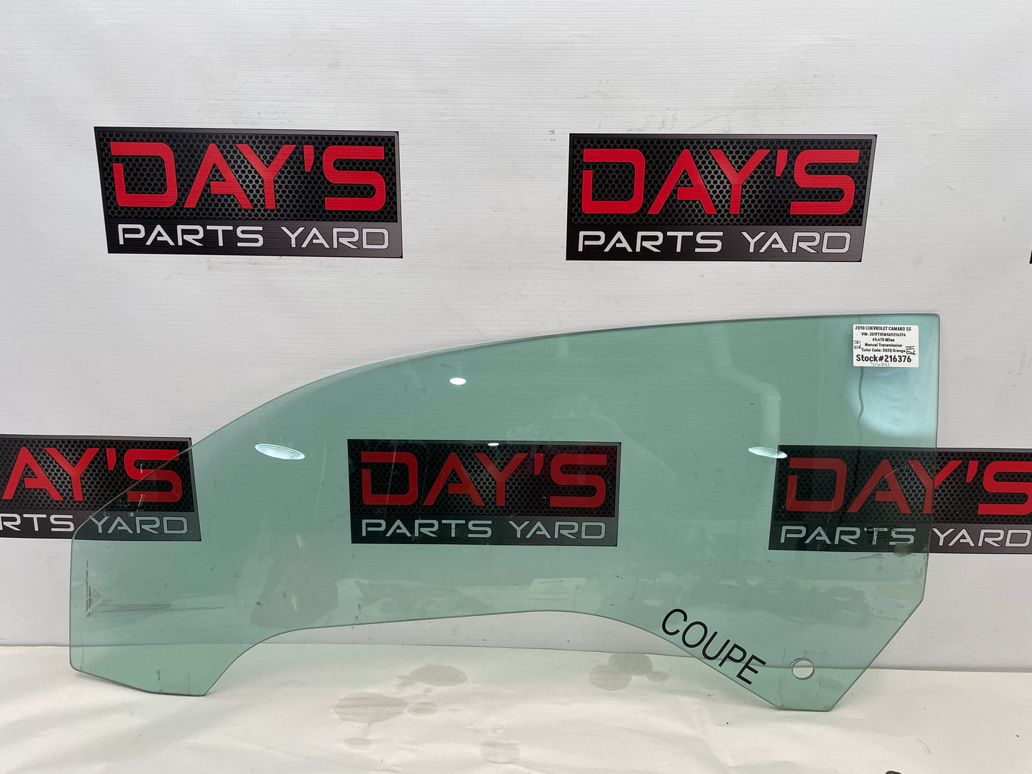 2010 Chevy Camaro SS RH Passenger Door Window Glass OEM - Day's Parts Yard