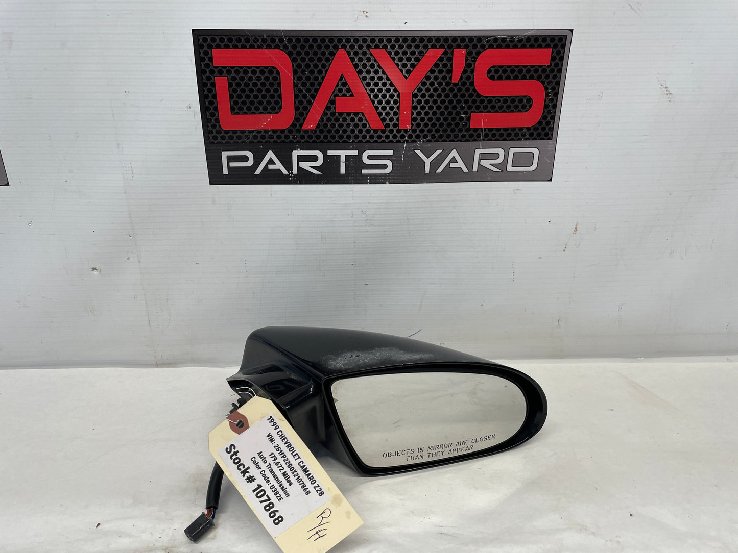 1999 Chevy Camaro Z28 RH Passenger Exterior Mirror Black OEM - Day's Parts Yard