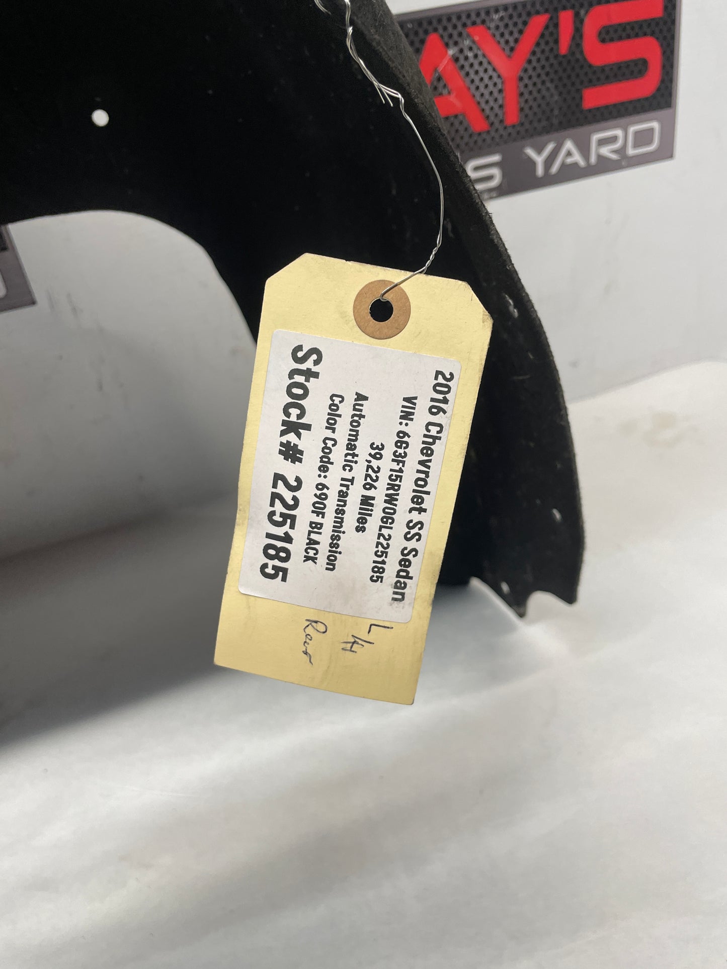 2016 Chevy SS Sedan LH Driver Rear Fender Wheel Well House Liner OEM - Day's Parts Yard