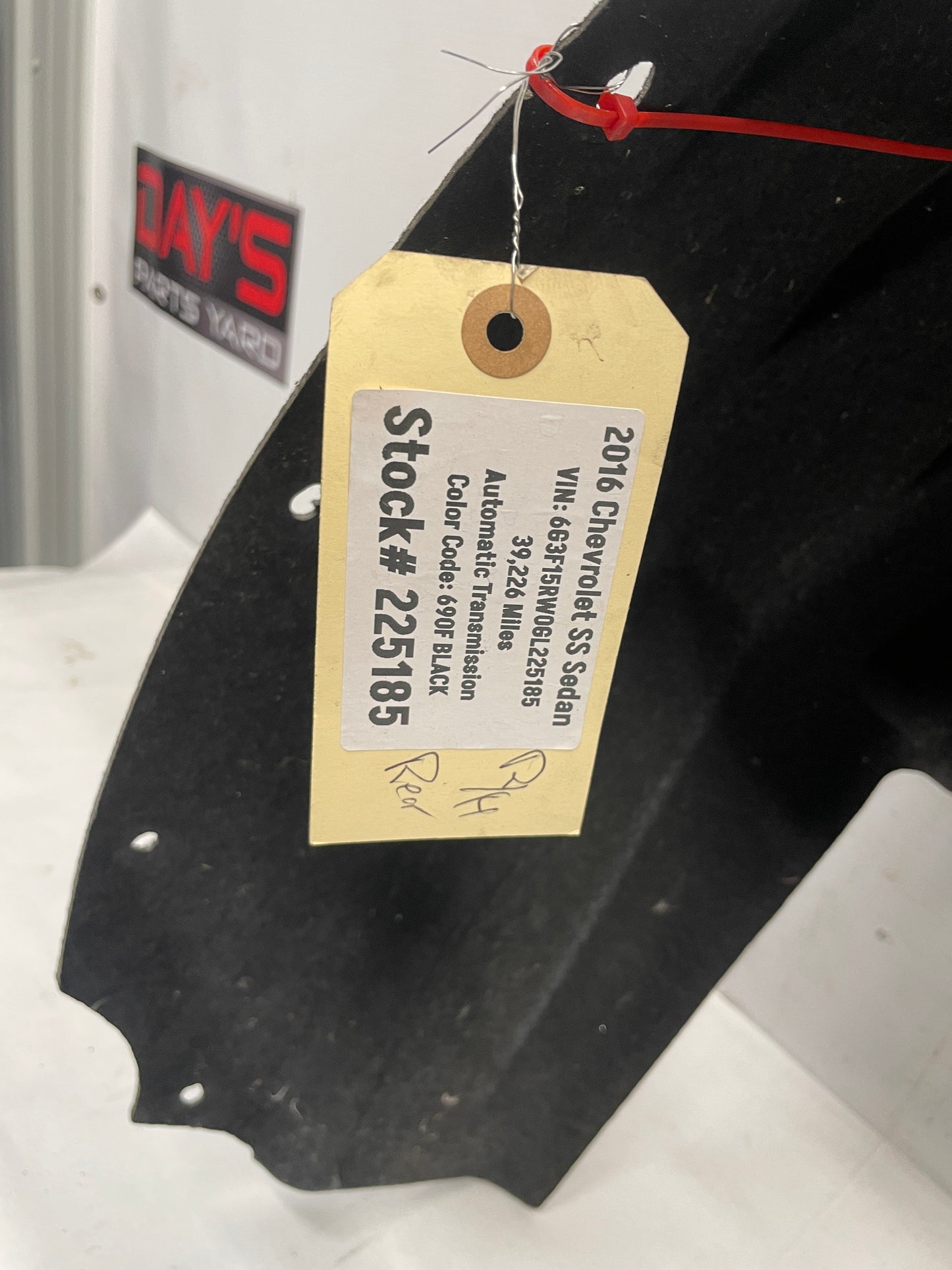 2016 Chevy SS Sedan RH Passenger Fender Wheel Well Liner House OEM - Day's Parts Yard