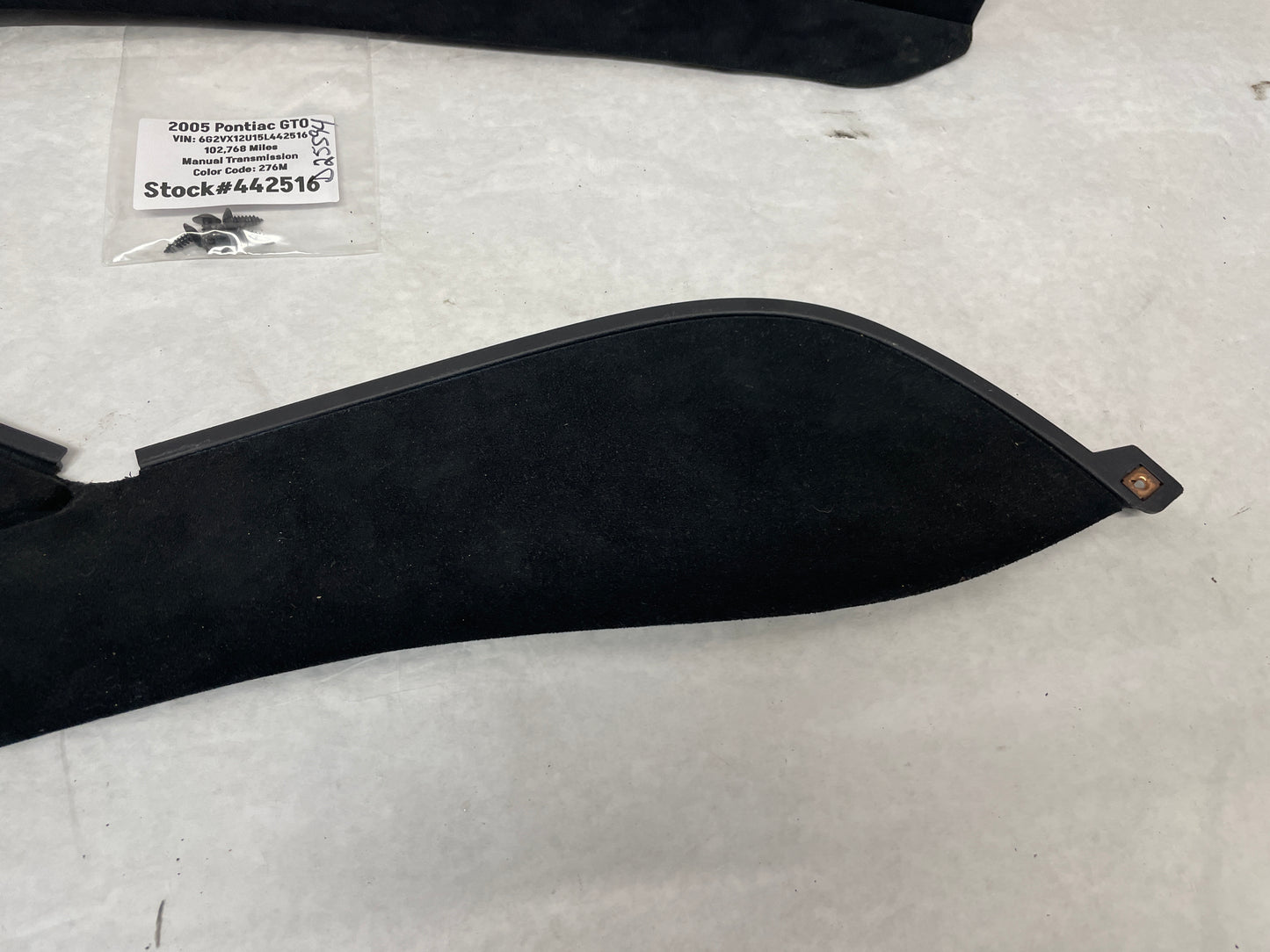 2005 Pontiac GTO RH & LH Console Interior Black Suede Trim Panels OEM - Day's Parts Yard