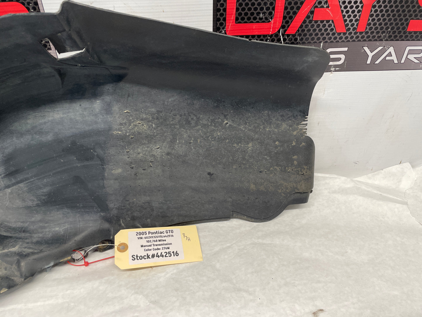2005 Pontiac GTO RH Passenger Rear Wheel Fender Liner OEM - Day's Parts Yard