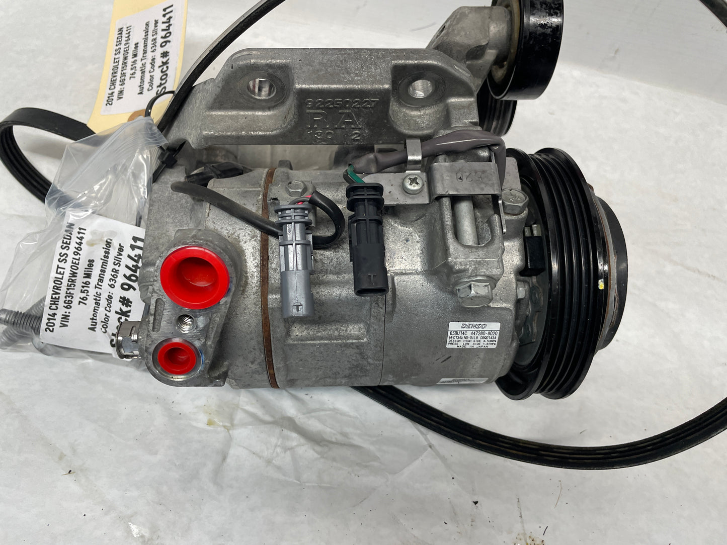2014 Chevy SS Sedan AC A/C Air Conditioner Compressor w/ Bracket OEM - Day's Parts Yard