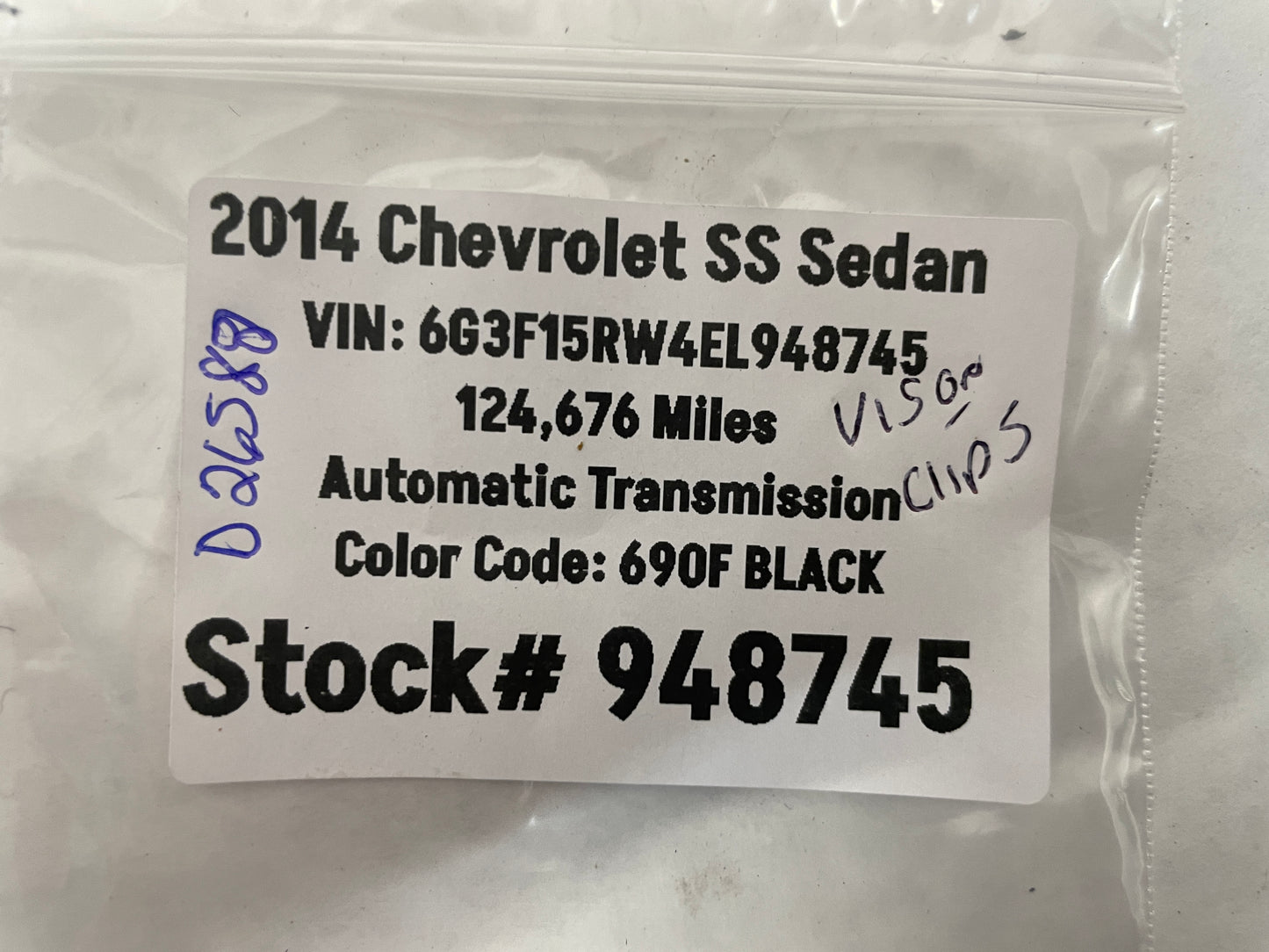 2014 Chevy SS Sedan Sunvisor Sun Visor Metal Roof Clip Hardware OEM