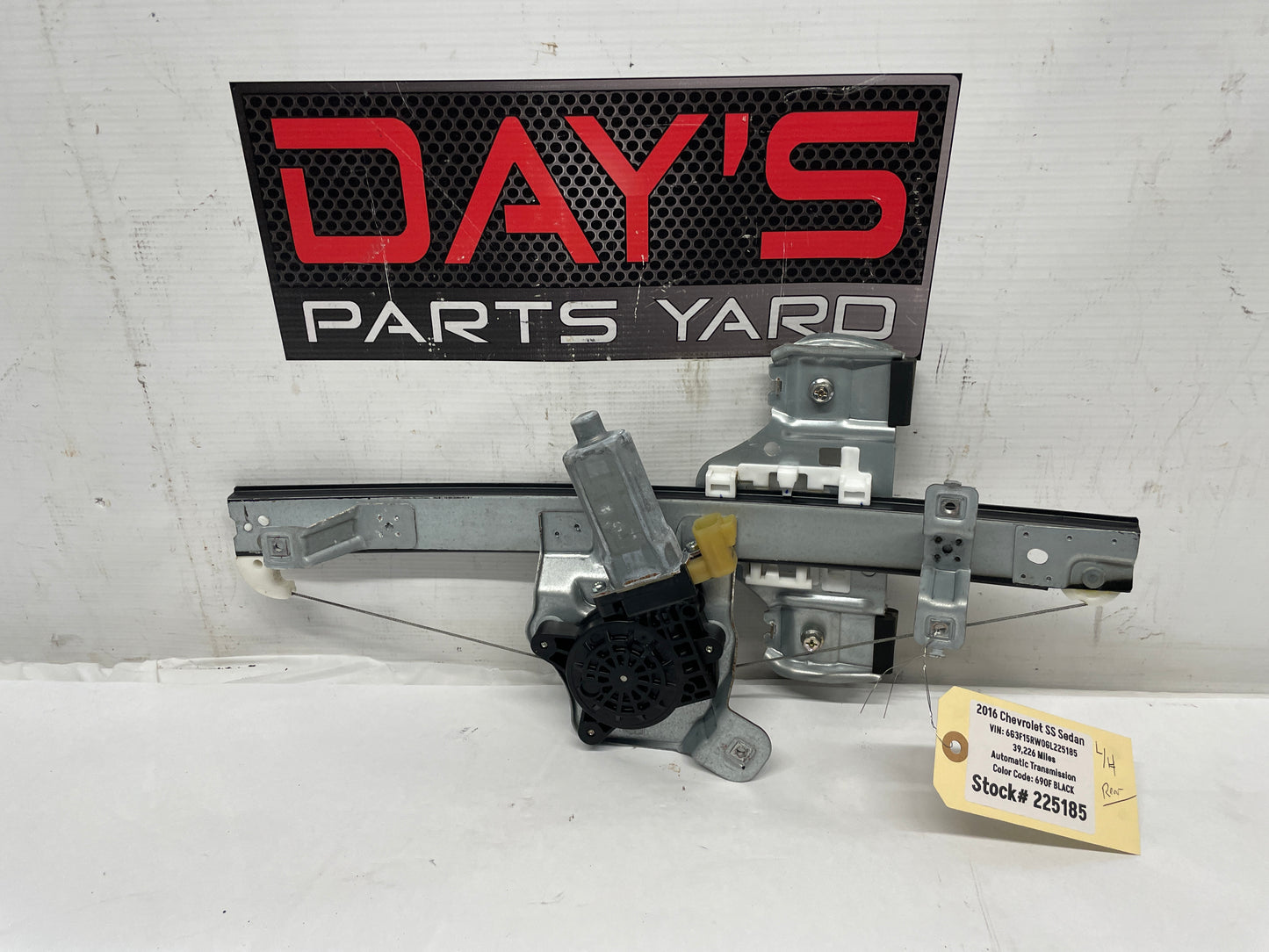 2016 Chevy SS Sedan LH Driver Rear Window Regulator w/ Motor OEM - Day's Parts Yard