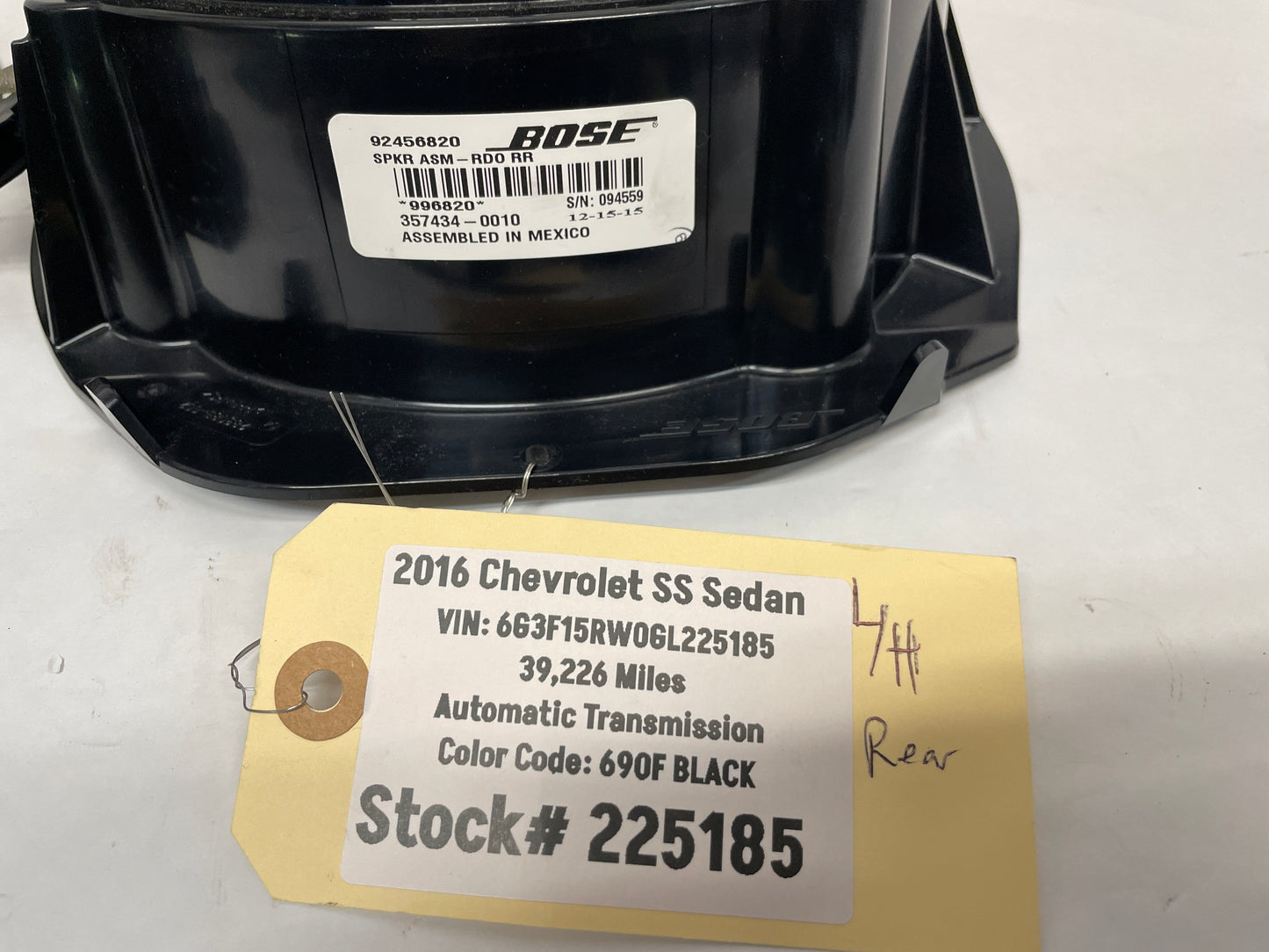 2016 Chevy SS Sedan Bose Package Tray Parcel Shelf Rear Speakers OEM - Day's Parts Yard
