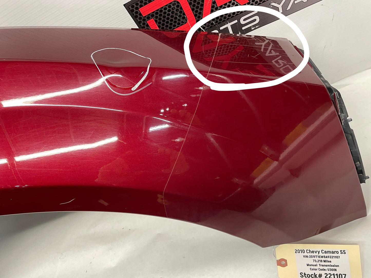 2010 Chevy Camaro SS RH Passenger Fender Maroon OEM LOCAL PICK UP - Day's Parts Yard