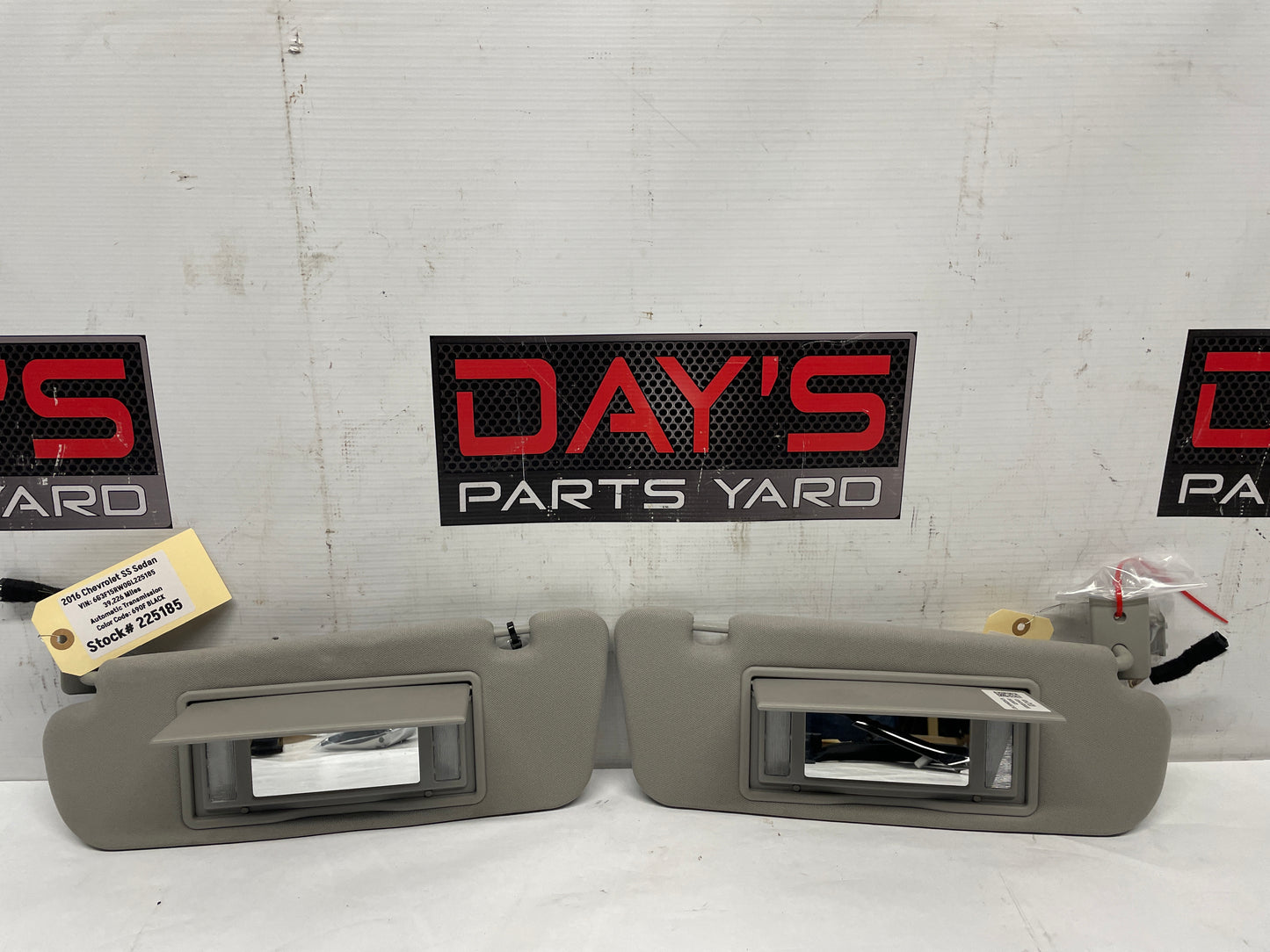 2016 Chevy SS Sedan RH & LH Sun Visor Sunvisor Shade Set w/ Clips OEM - Day's Parts Yard