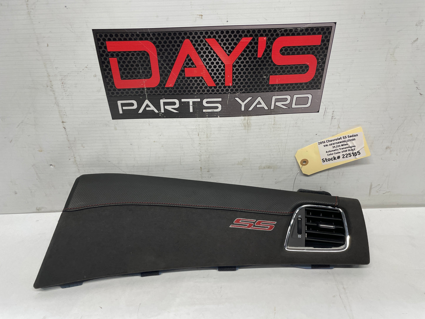2016 Chevy SS Sedan RH Passenger Black Suede Dash Trim Panel Insert OEM - Day's Parts Yard