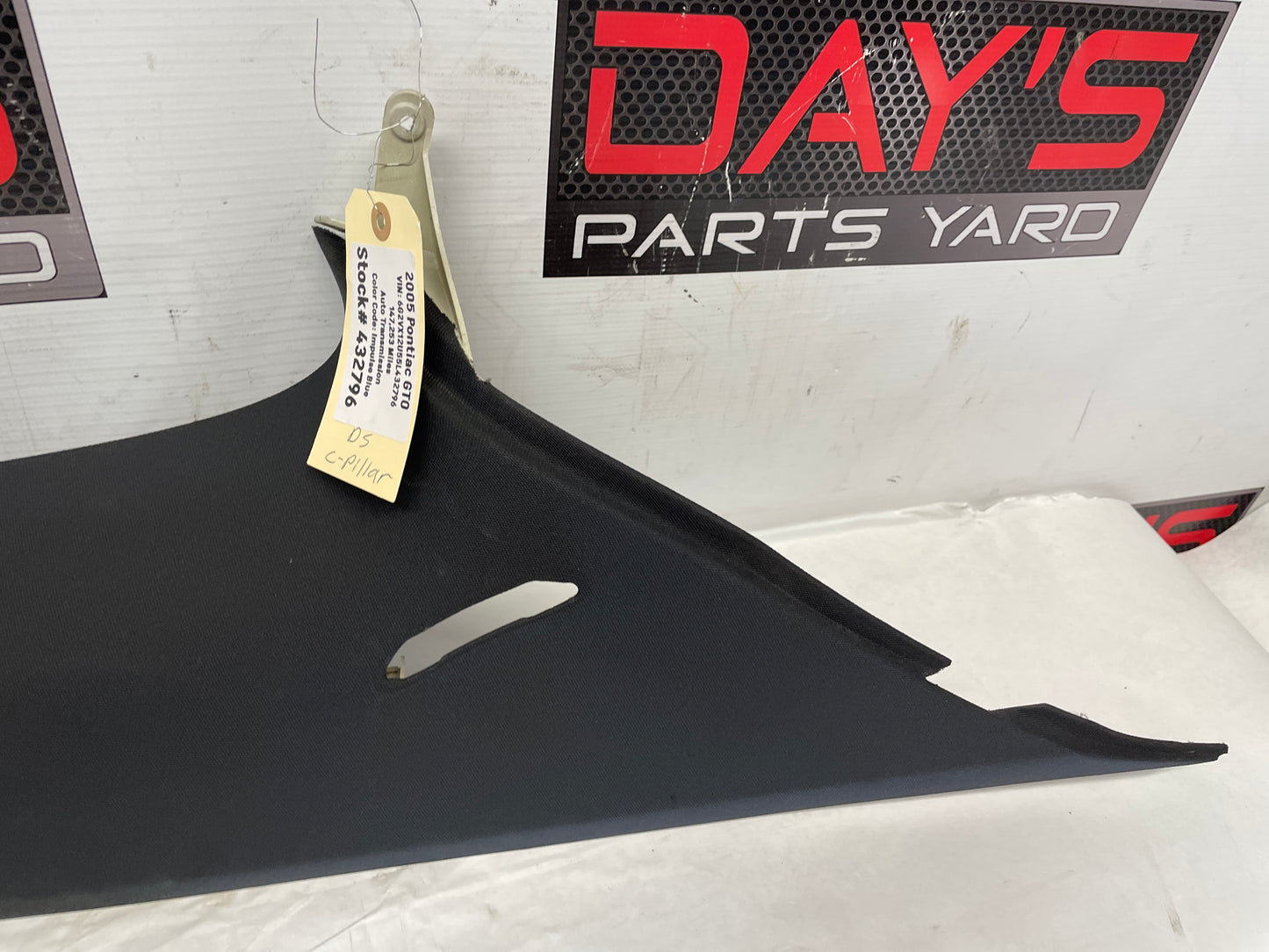 2005 Pontiac GTO LH Driver Rear Interior C Pillar Seat Belt Cover Trim Panel OEM - Day's Parts Yard