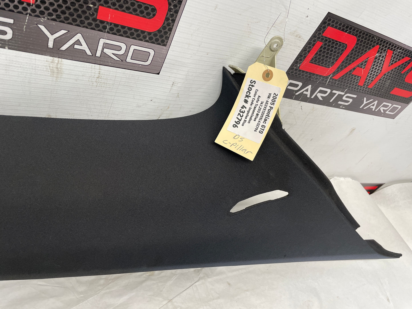 2005 Pontiac GTO LH Driver Rear Interior C Pillar Seat Belt Cover Trim Panel OEM - Day's Parts Yard