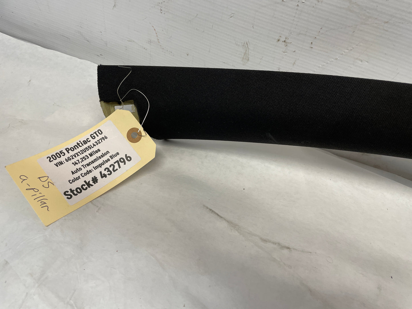 2005 Pontiac GTO LH Driver Interior A Pillar Trim Top Roof Cover Panel OEM - Day's Parts Yard