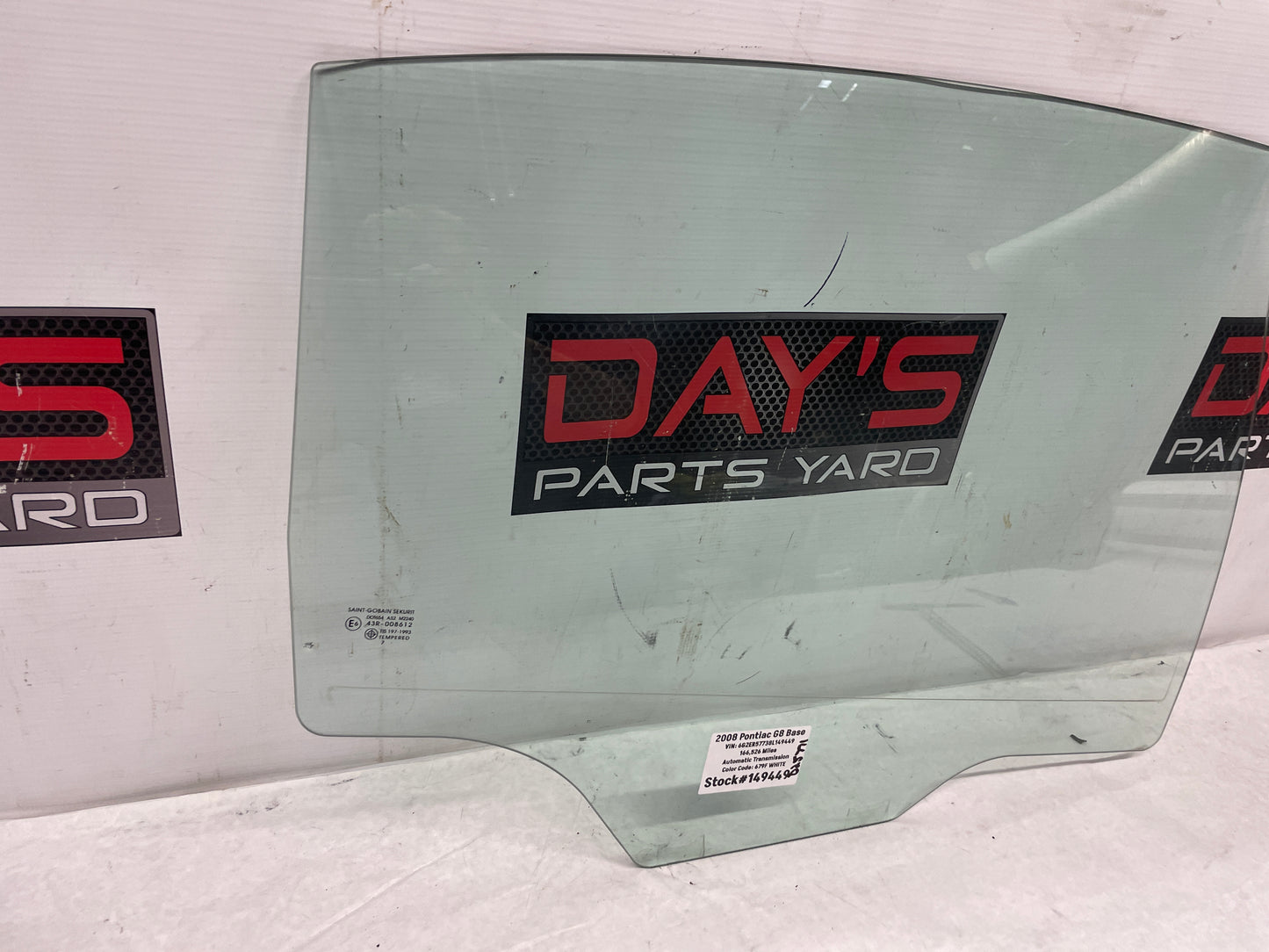 2008 Pontiac G8 Base LH Driver Rear Door Window Glass OEM - Day's Parts Yard
