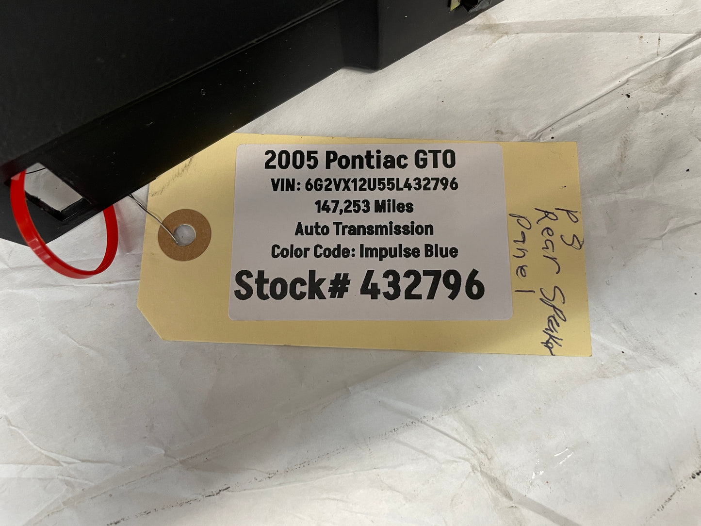 2005 Pontiac GTO RH Passenger Rear Interior Quarter Door Panel Trim Black OEM - Day's Parts Yard