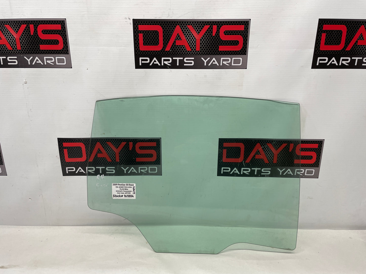 2009 Pontiac G8 RH Passenger Rear Door Window Glass OEM - Day's Parts Yard
