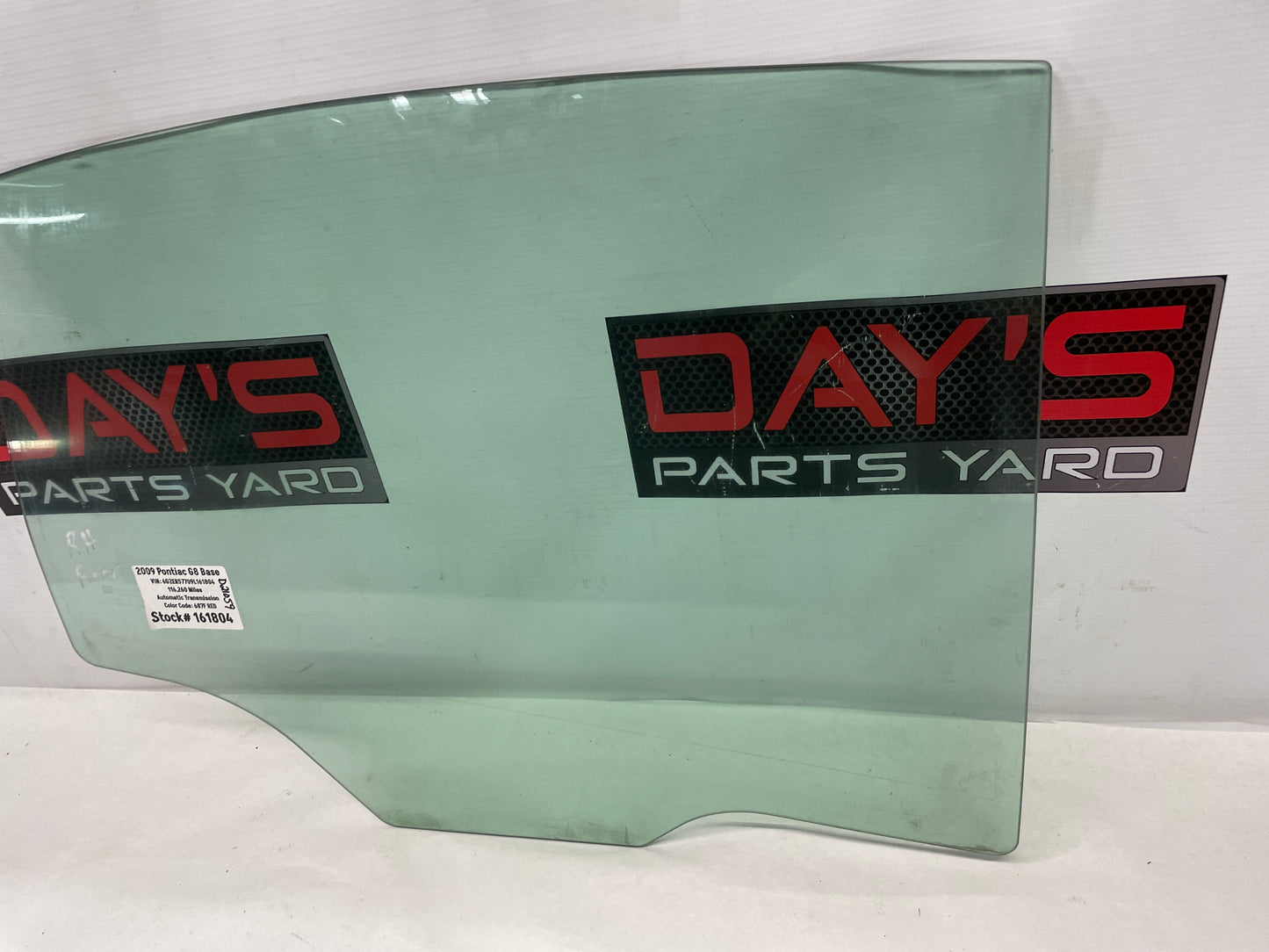 2009 Pontiac G8 RH Passenger Rear Door Window Glass OEM - Day's Parts Yard