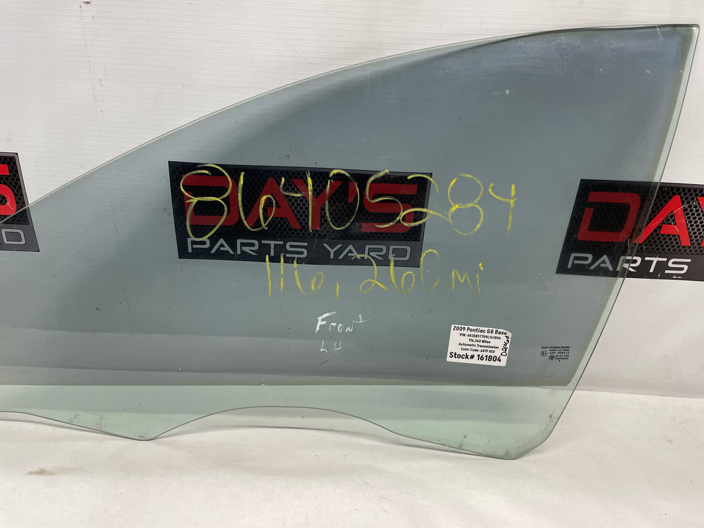2009 Pontiac G8 LH Driver Front Door Window Glass OEM - Day's Parts Yard