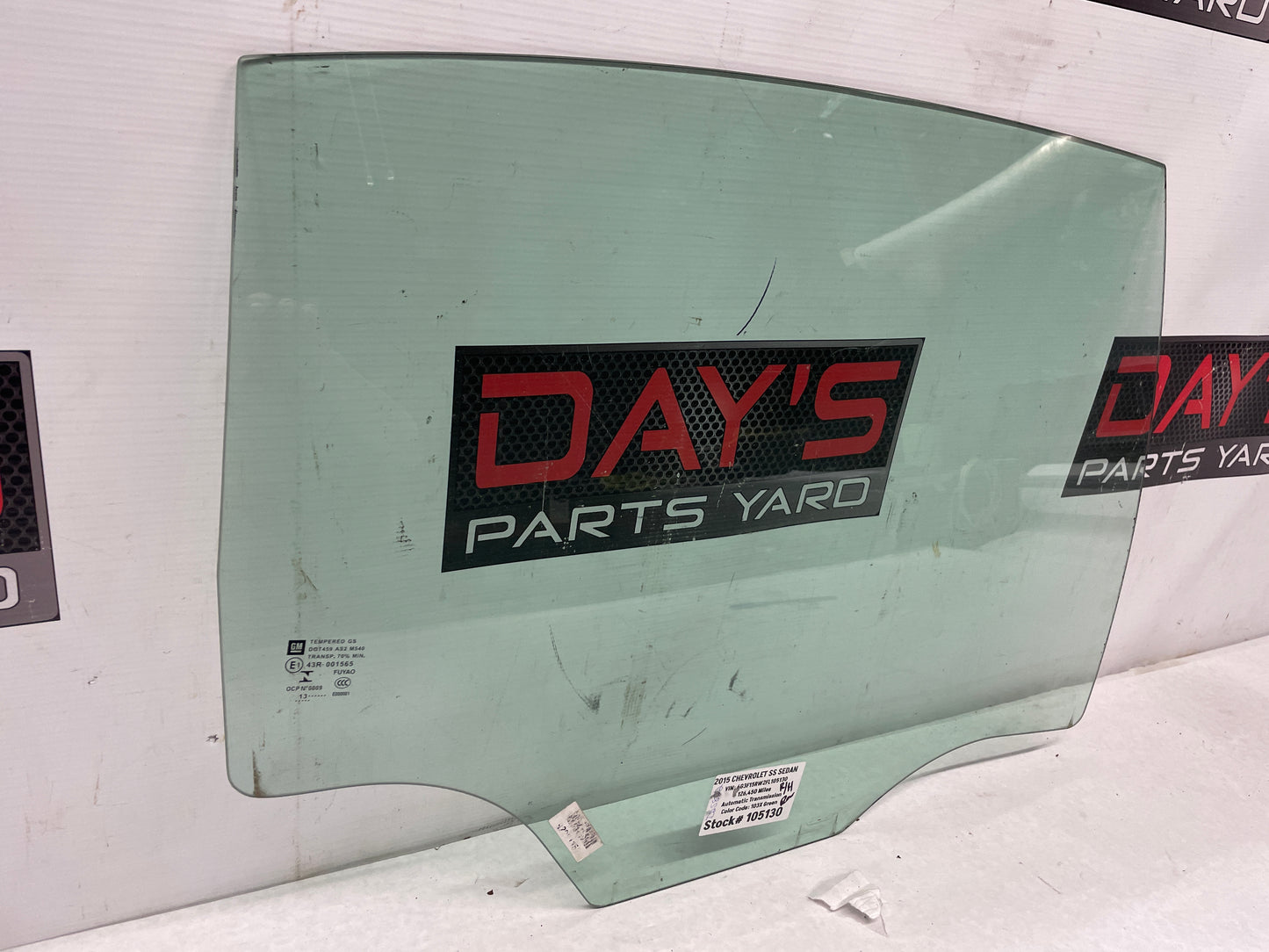 2015 Chevy SS RH Passenger Rear Door Window Glass OEM - Day's Parts Yard