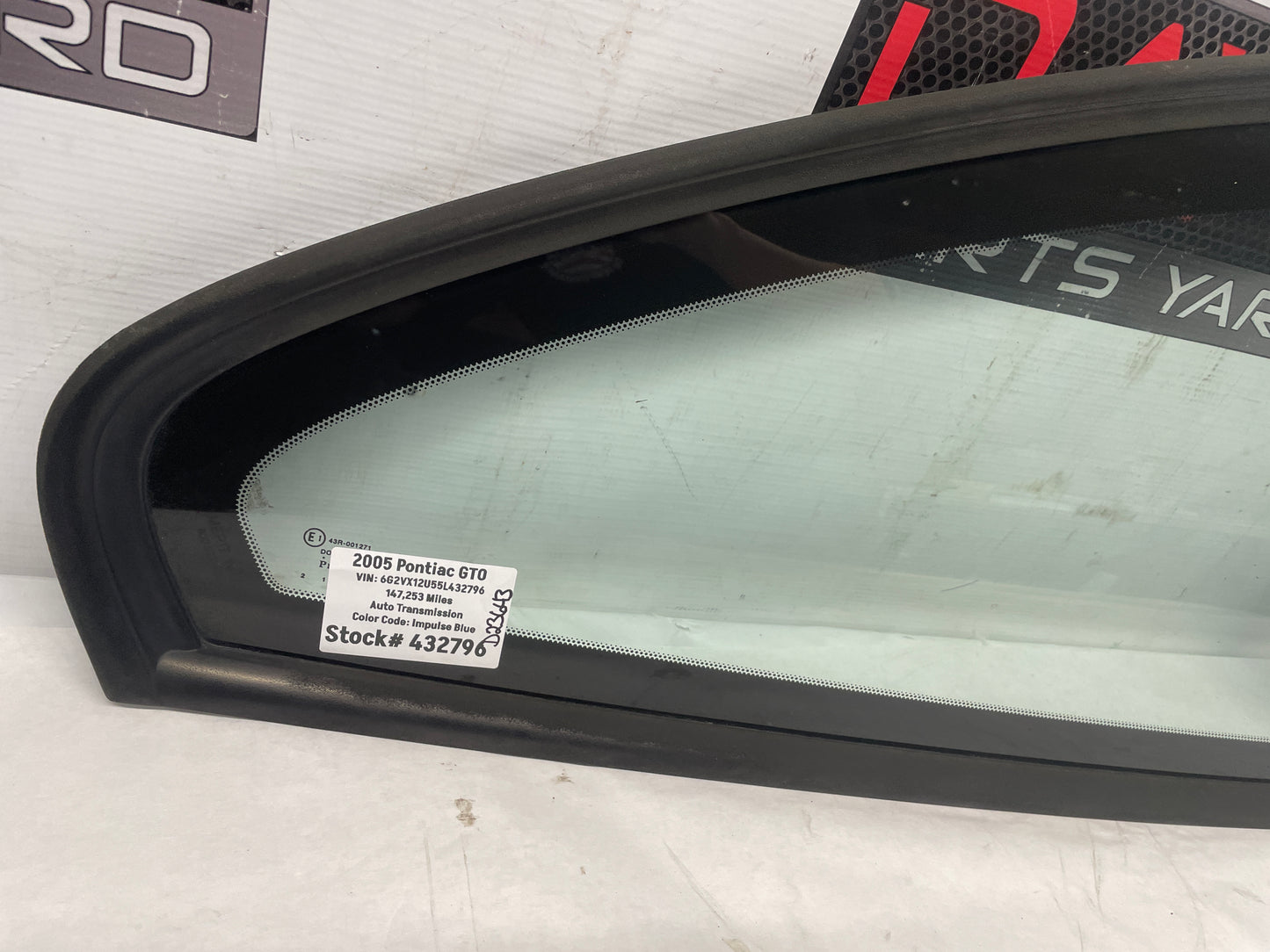 2005 Pontiac GTO RH Passenger Rear Quarter Window Glass OEM - Day's Parts Yard
