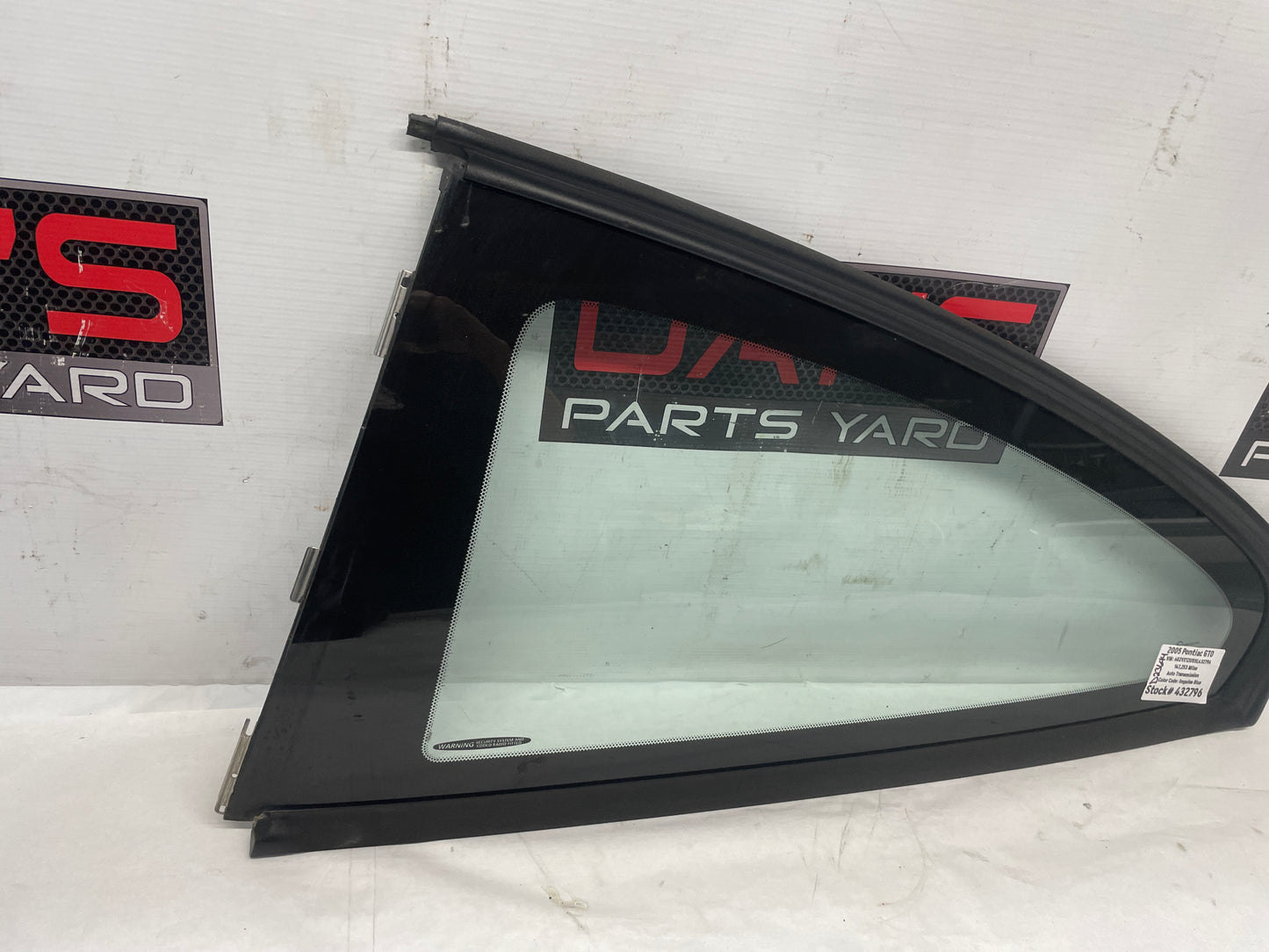 2005 Pontiac GTO LH Driver Rear Quarter Window Glass OEM - Day's Parts Yard