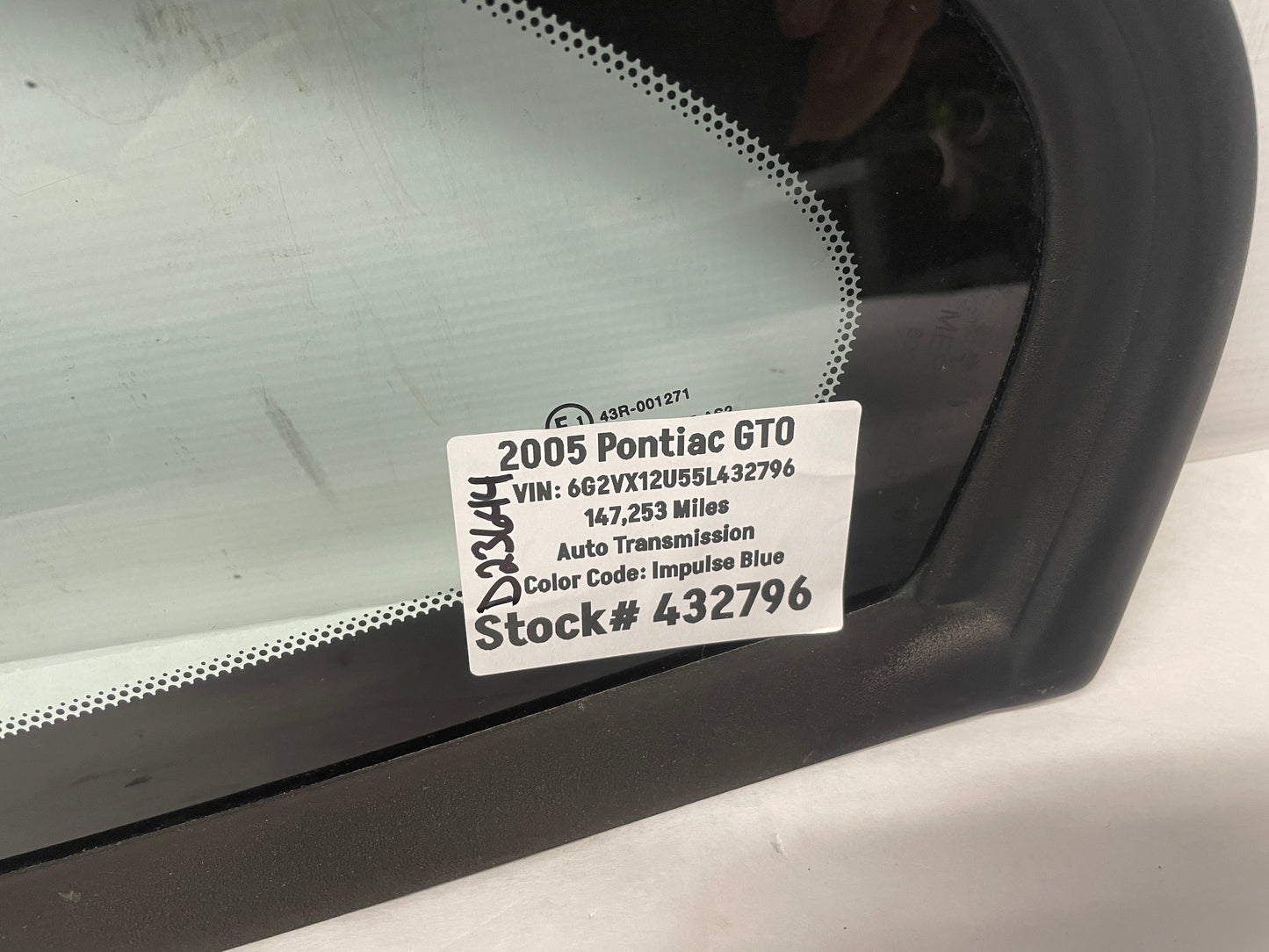 2005 Pontiac GTO LH Driver Rear Quarter Window Glass OEM - Day's Parts Yard