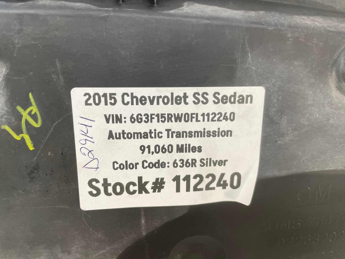 2015 Chevy SS Sedan Radiator Grille Cover Sight Shield OEM