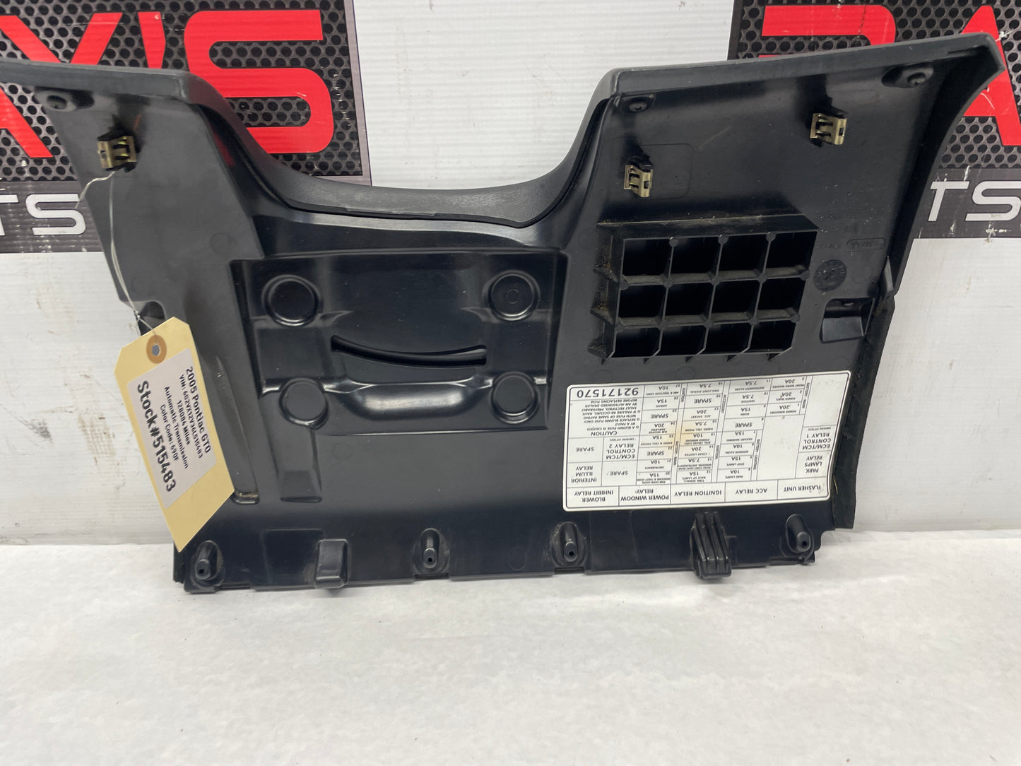 2005 Pontiac GTO Black Suede Interior Knee Bolster Fuse Box Block Cover OEM - Day's Parts Yard