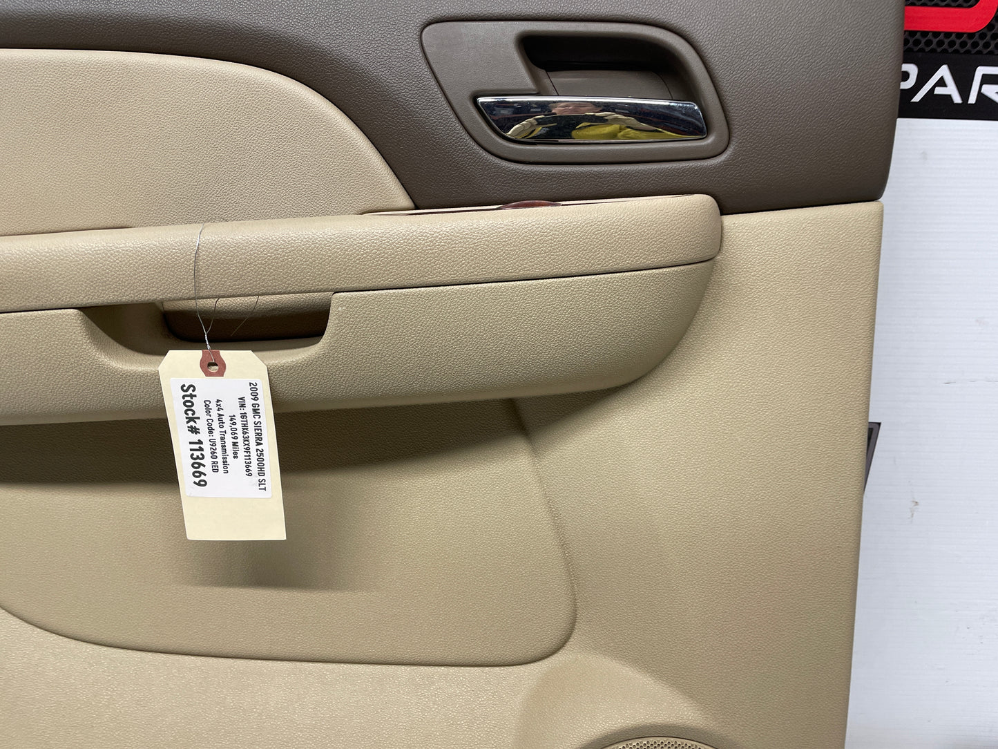 2009 GMC Sierra 2500HD SLT LH Driver Rear Interior Door Panel Cashmere Tan OEM - Day's Parts Yard