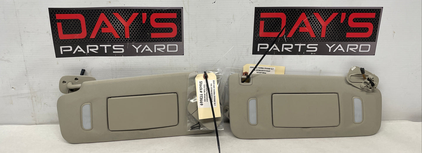 2009 GMC Sierra 2500HD SLT RH & LH Sunvisor Sun Visor w/ Clips OEM - Day's Parts Yard