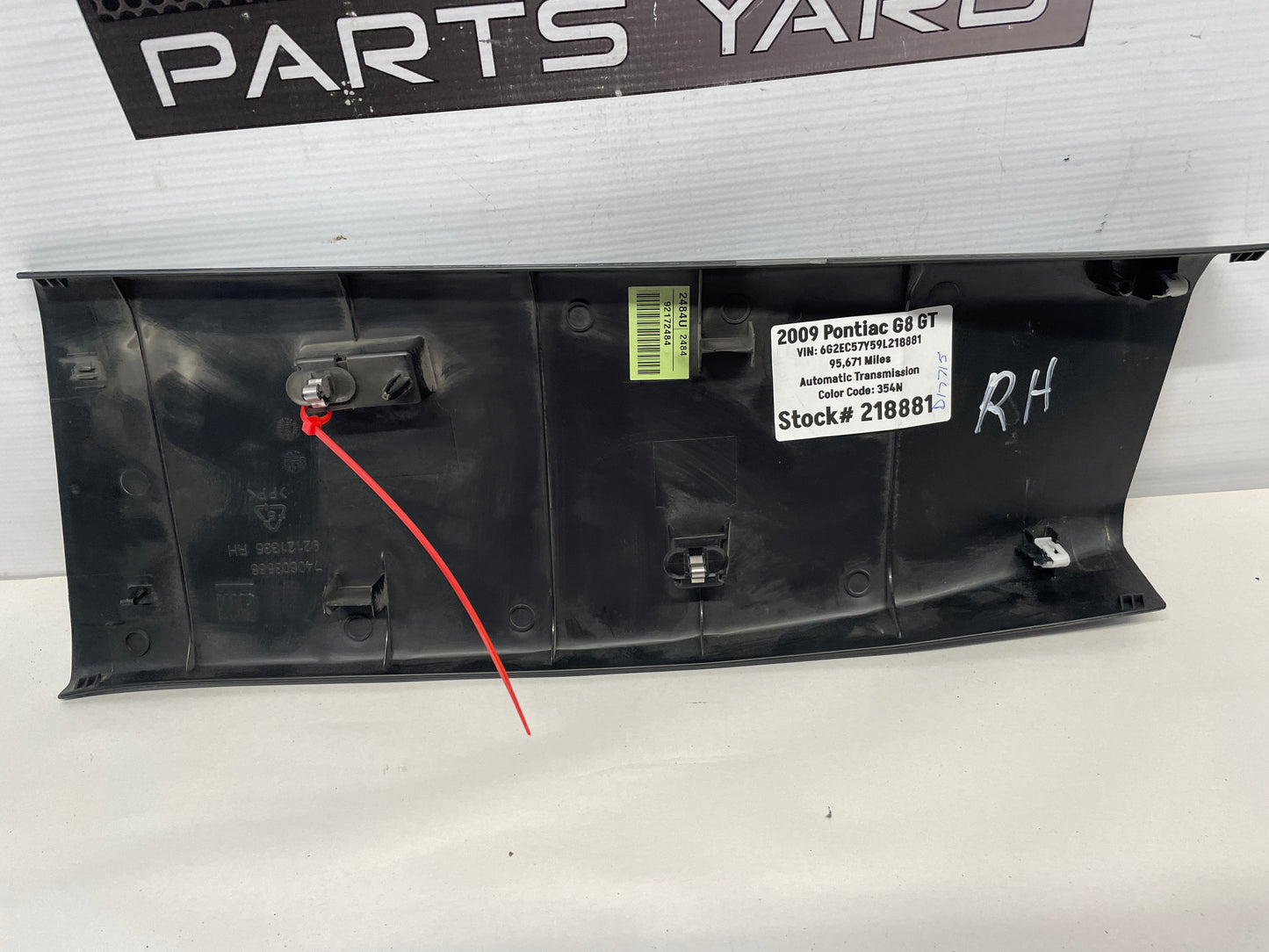 2009 Pontiac G8 GT RH Passenger Lower Interior B Pillar Trim OEM - Day's Parts Yard