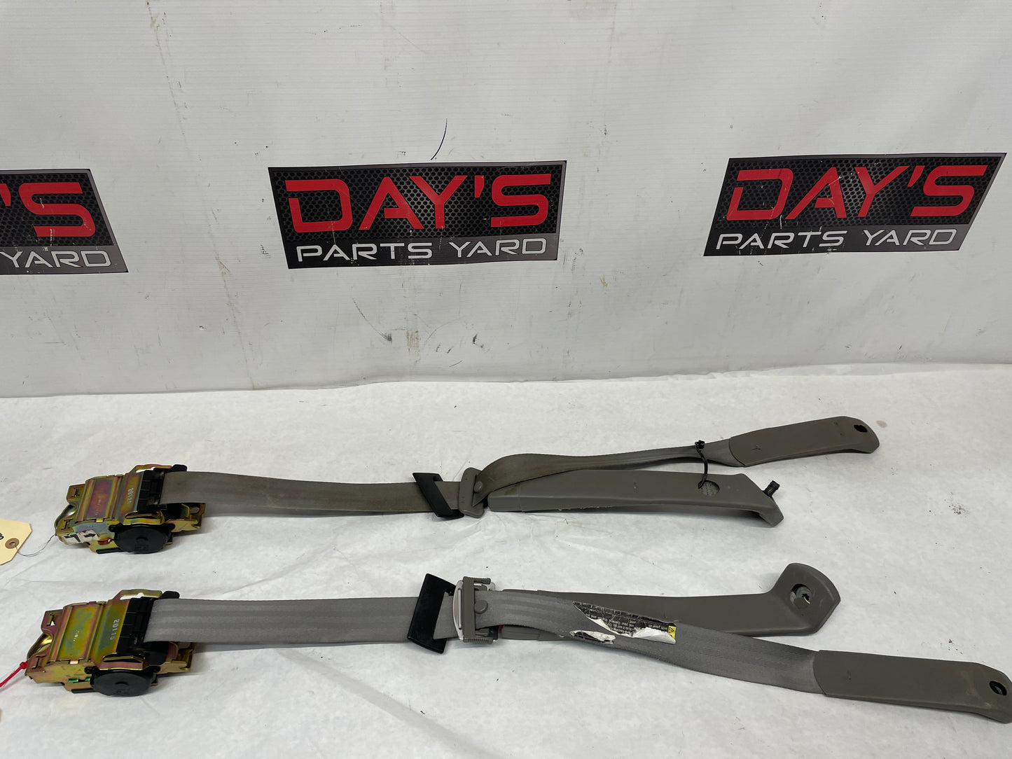 2002 Chevy Camaro Z28 Front Seatbelt Seat Belts Retractors w/ Buckles Holders Grey OEM - Day's Parts Yard