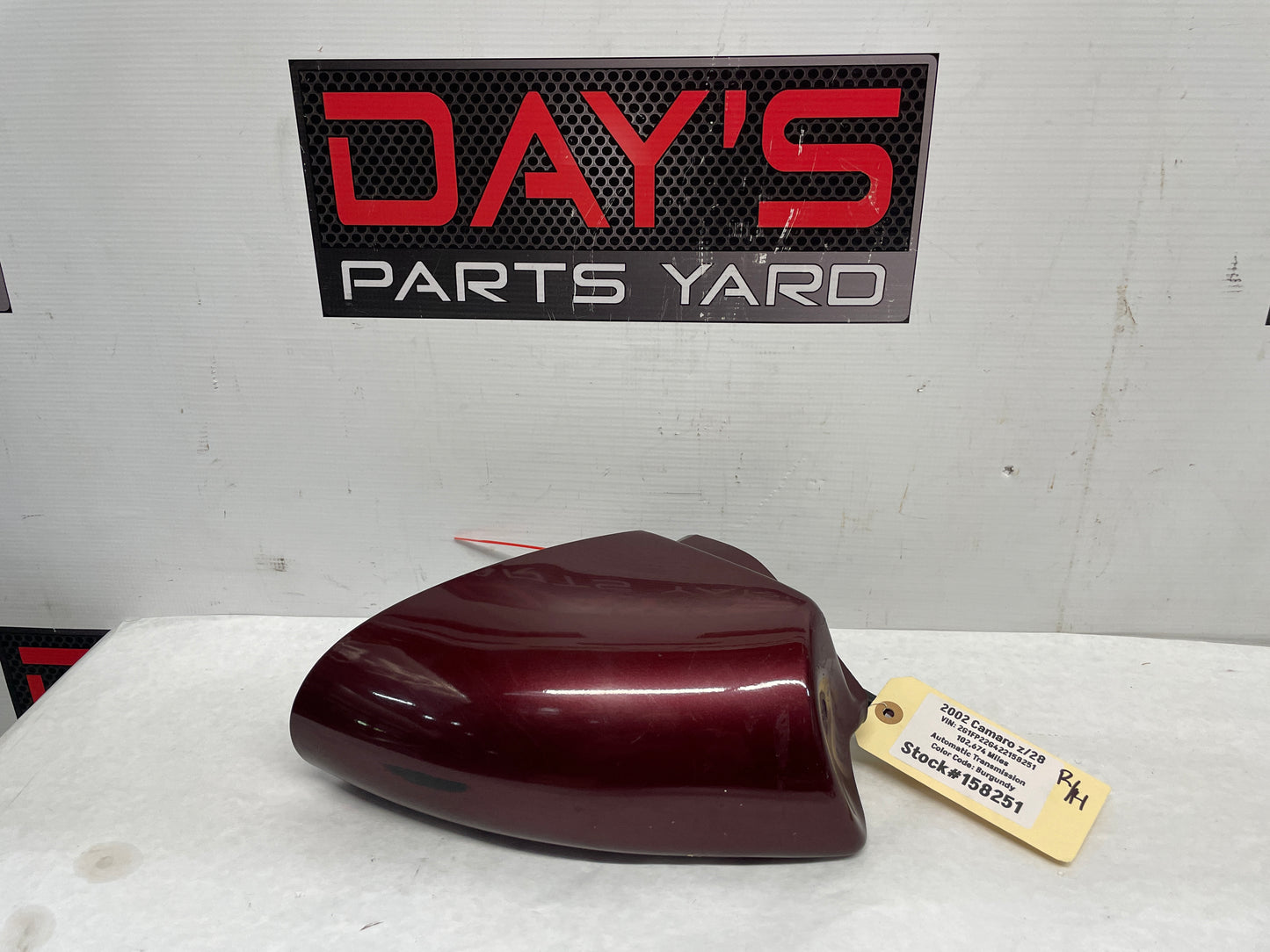 2002 Chevy Camaro Z28 RH Passenger Exterior Side Mirror Burgundy OEM - Day's Parts Yard