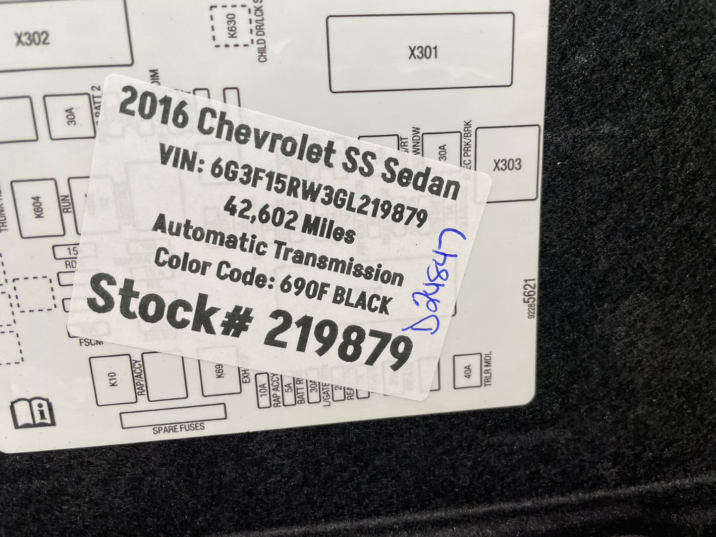 2016 SS Sedan Battery Stowage Access Hole Door Trim Felt Carpet OEM - Day's Parts Yard