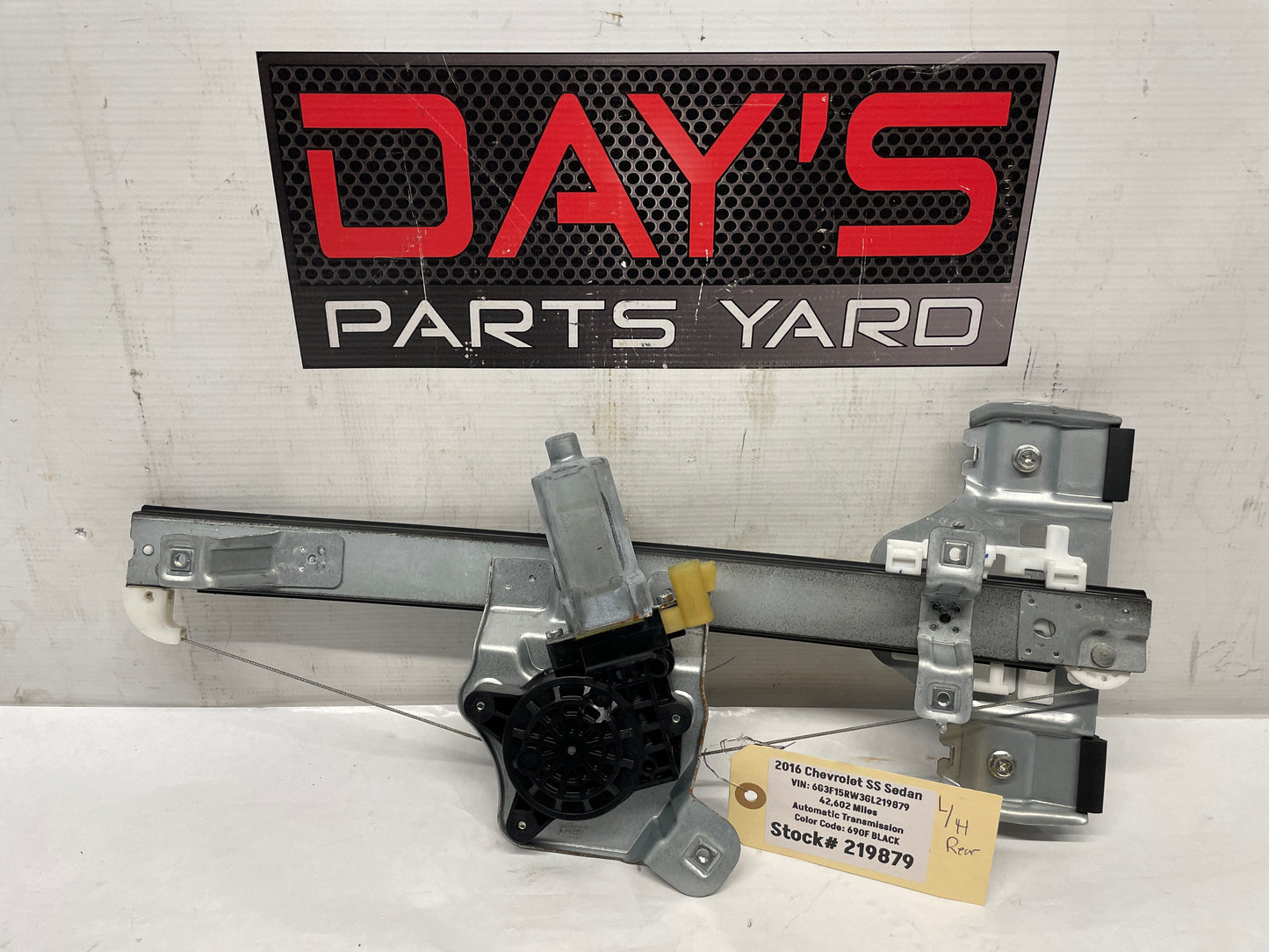 2016 Chevy SS Sedan LH Driver Rear Window Regulator w/ Motor OEM - Day's Parts Yard