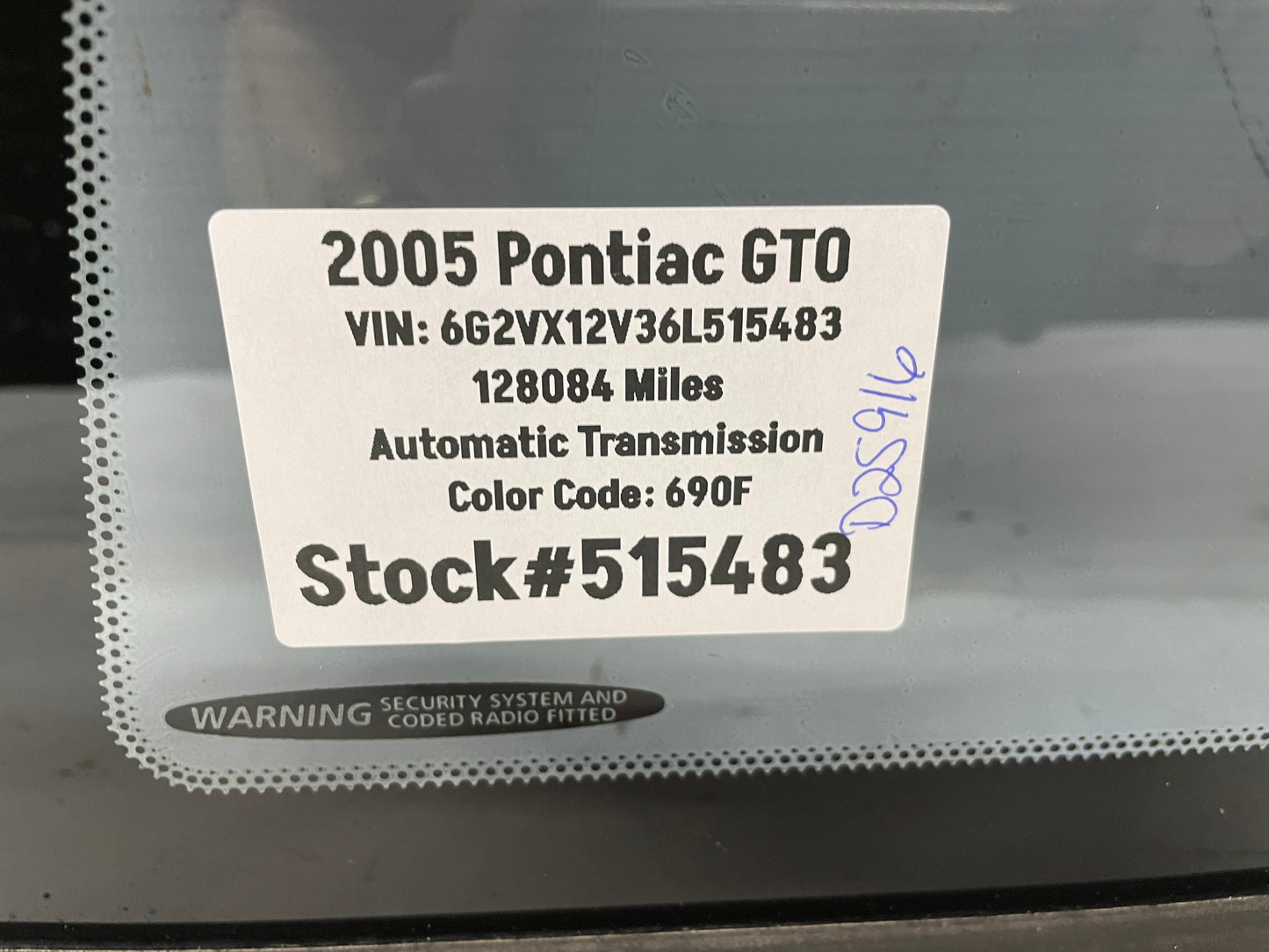 2006 Pontiac GTO LH Driver Rear Quarter Window Glass OEM - Day's Parts Yard