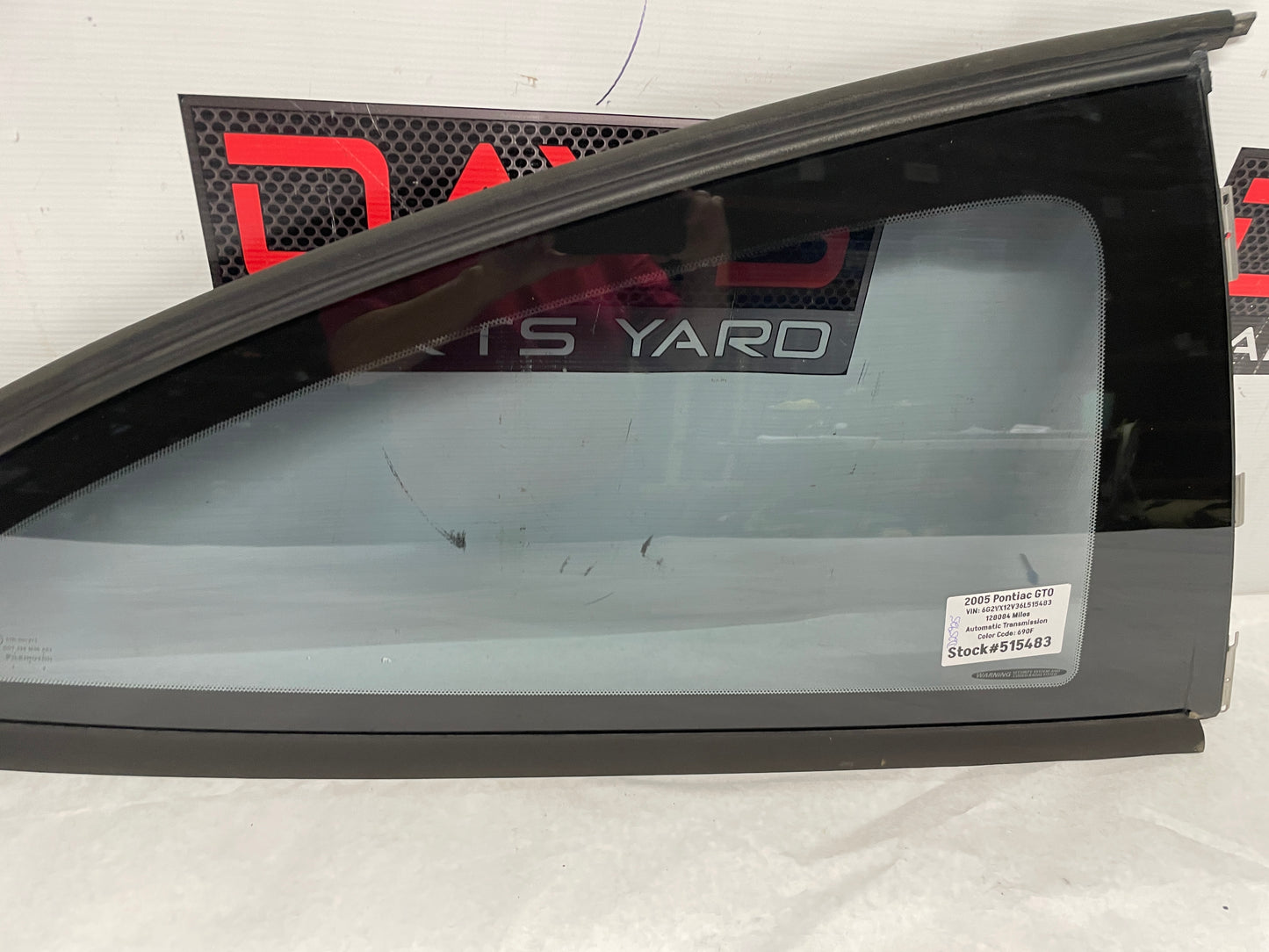 2006 Pontiac GTO RH Passenger Rear Quarter Window Glass OEM - Day's Parts Yard