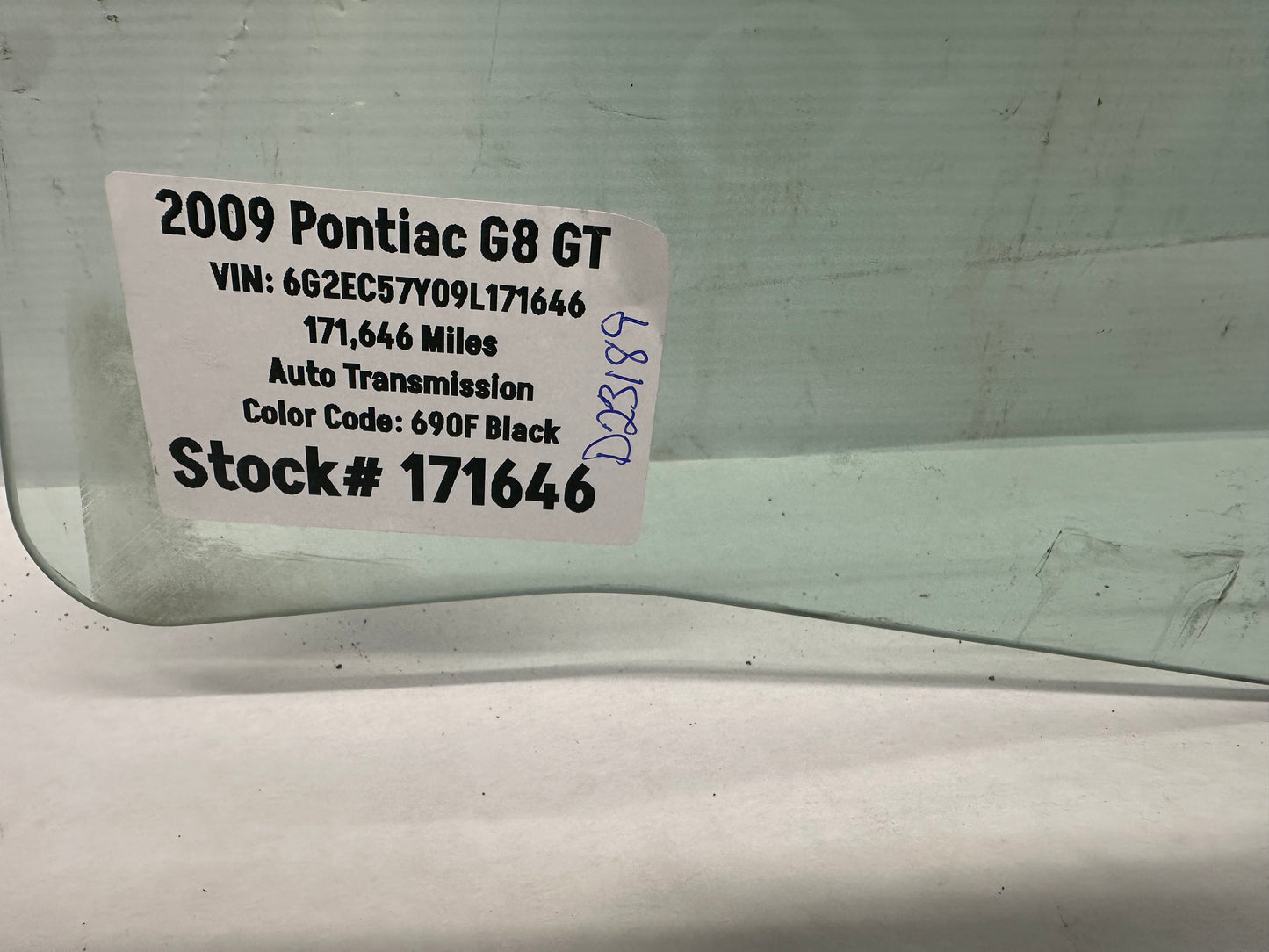 2009 Pontiac G8 GT LH Driver Front Door Window Glass OEM - Day's Parts Yard