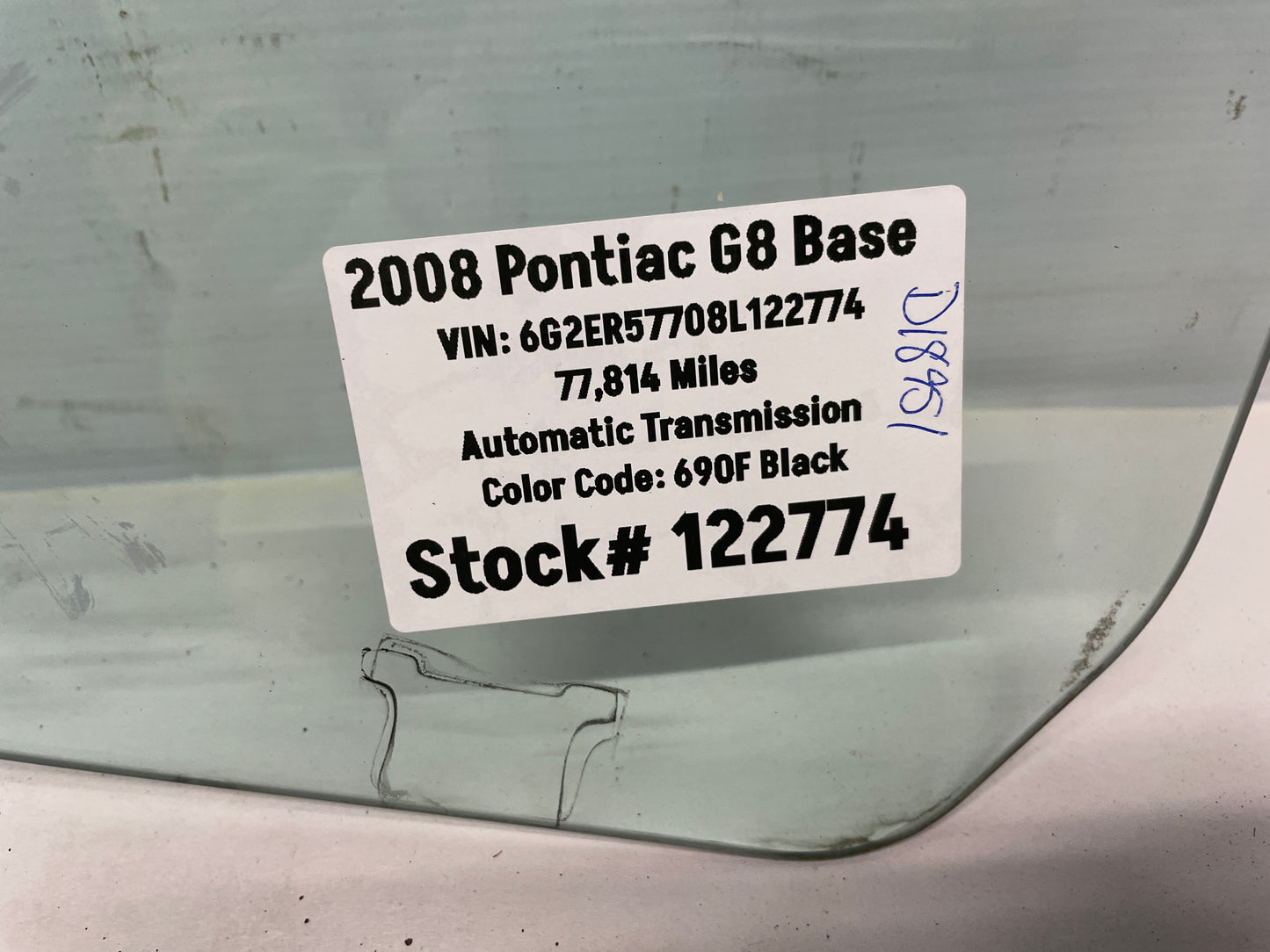 2008 Pontiac G8 RH Passenger Front Door Window Glass OEM - Day's Parts Yard
