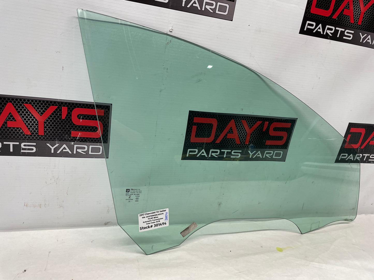 2017 Chevy SS Sedan RH Passenger Front Door Window Glass OEM - Day's Parts Yard