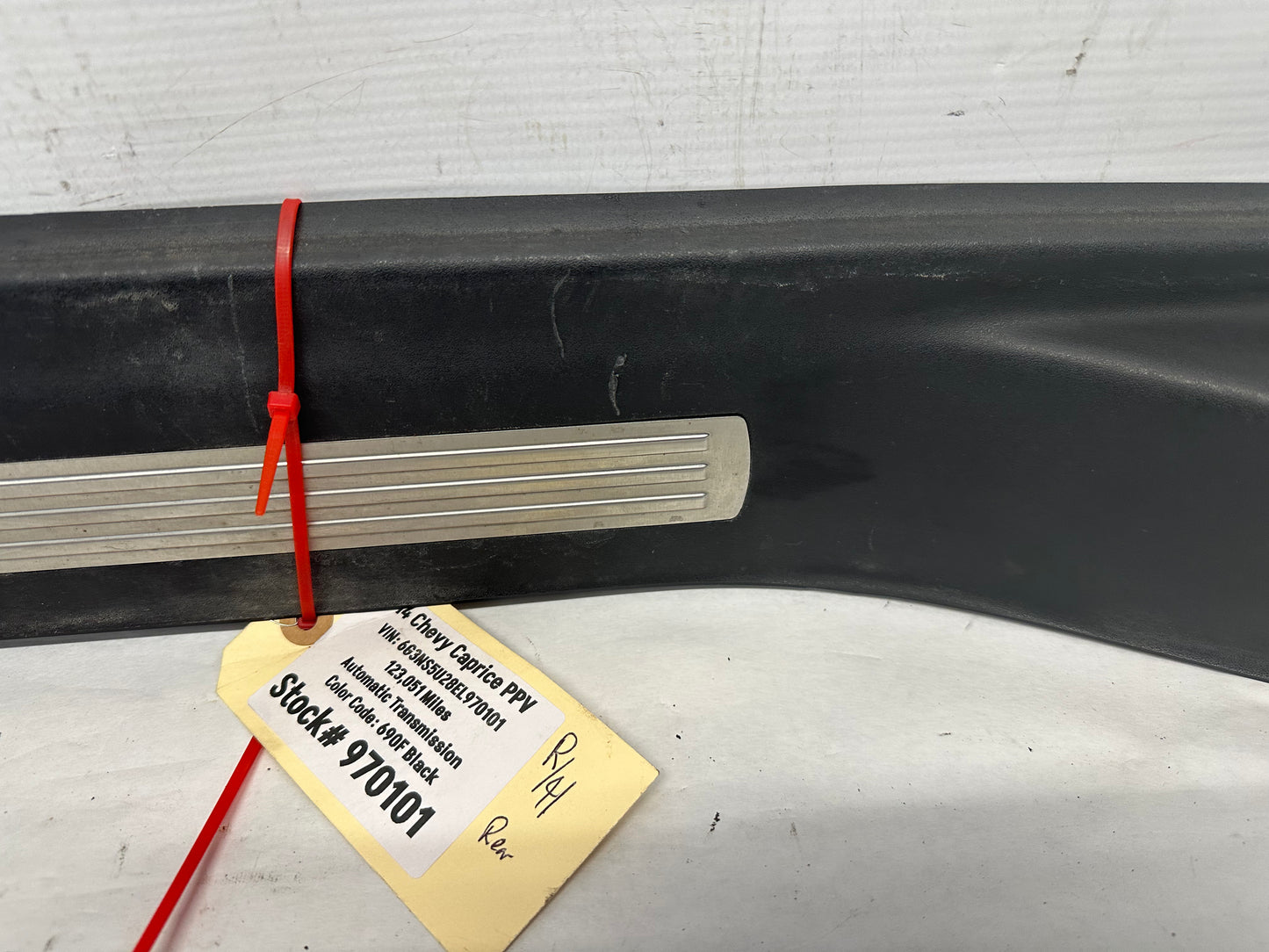 2014 Chevy Caprice PPV RH Passenger Rear Scuff Sill Plate Panel Trim OEM - Day's Parts Yard